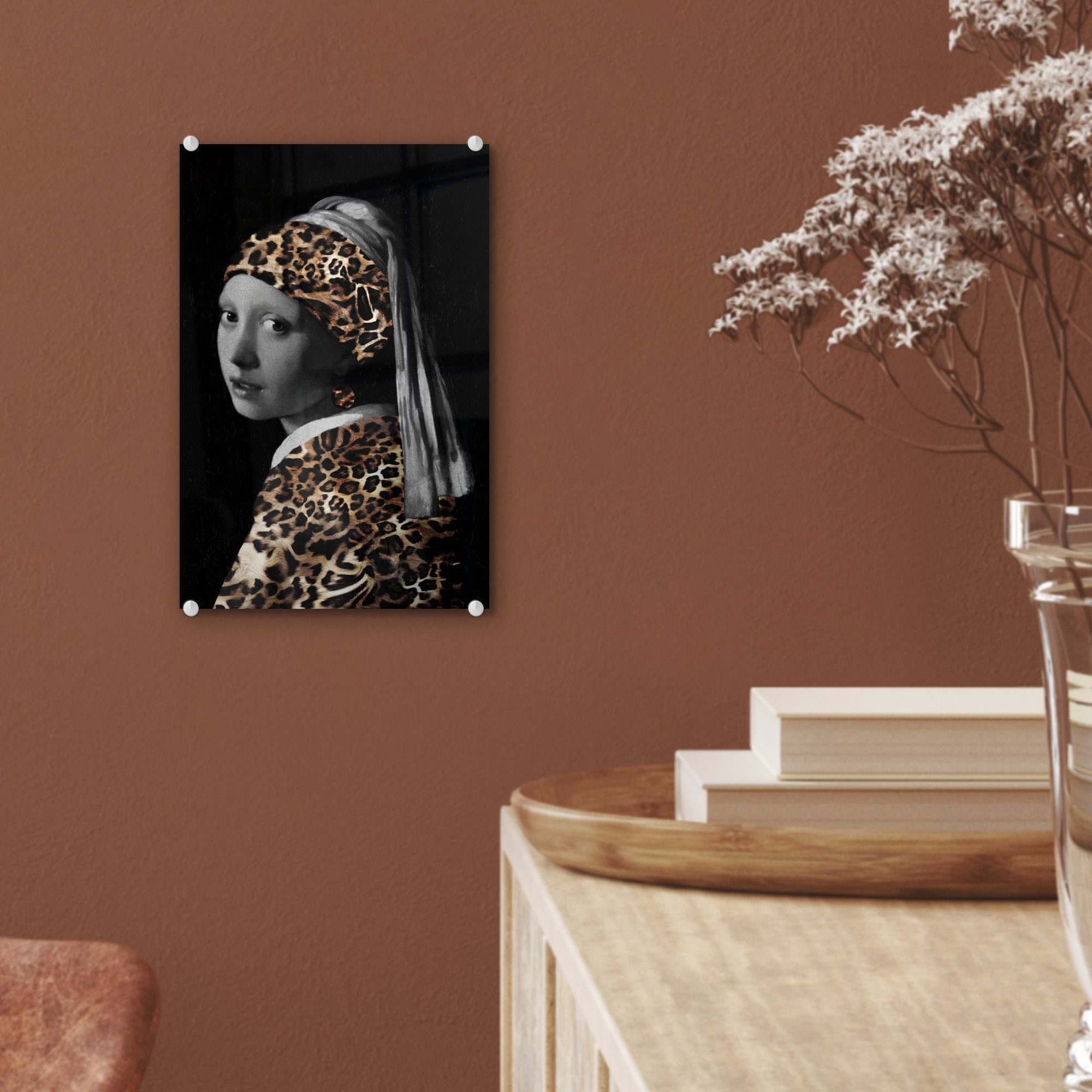 Glas St), mit Das auf Perlenohrring - Foto MuchoWow - dem - Glas - Bilder - Glasbilder Mädchen Vermeer auf Pantherdruck, Acrylglasbild Wanddekoration Wandbild Johannes (1