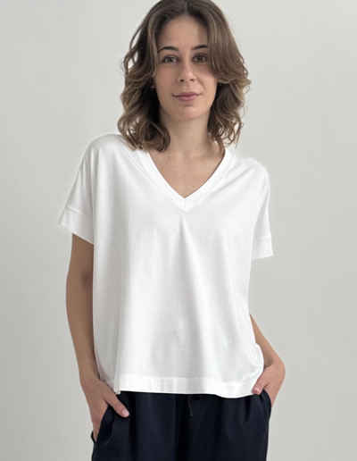 Zuckerwatte V-Shirt aus weicher Baumwolle Modal Mischung, mit Elasthan, bequemer Schnitt