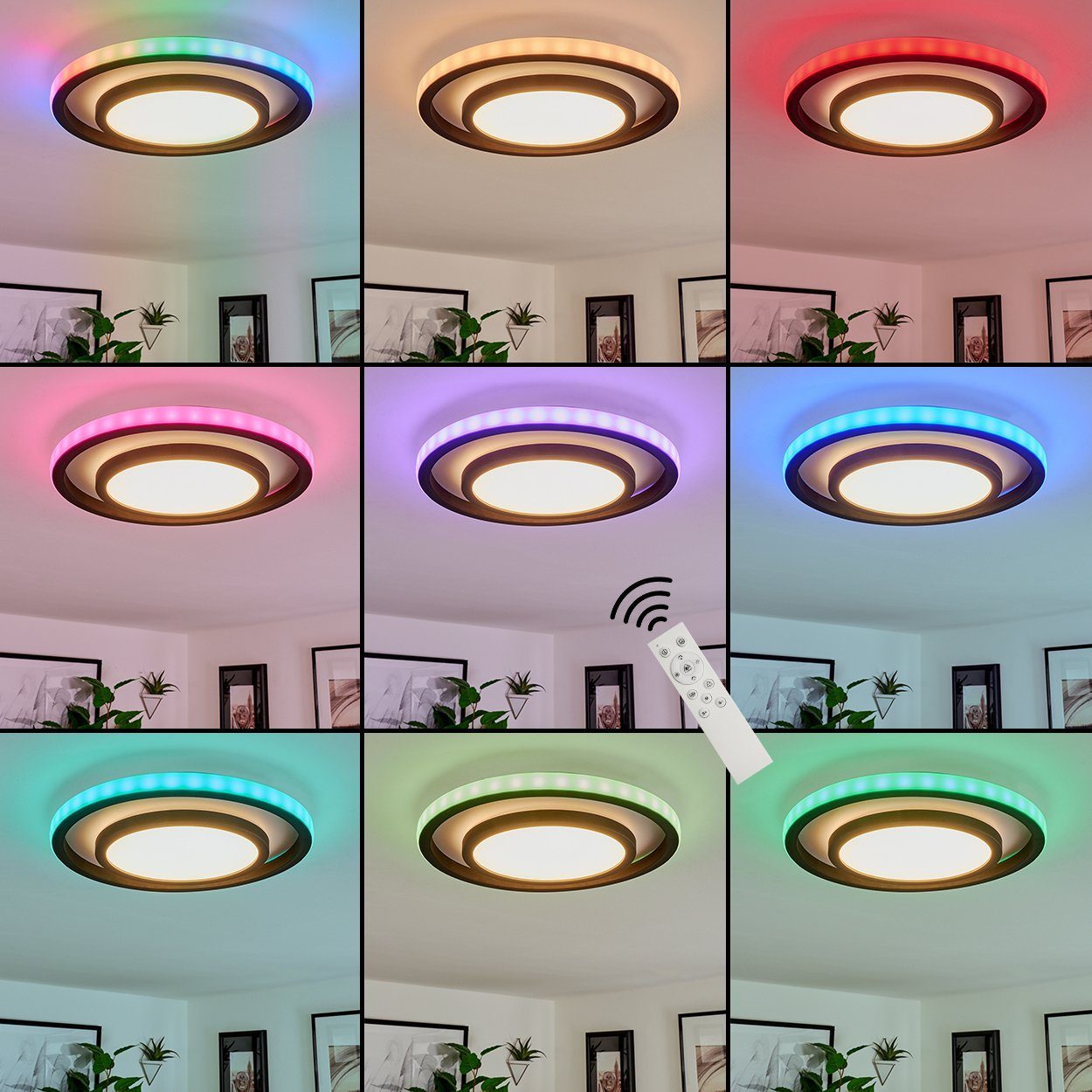 dimmbar, Deckenleuchte LED hofstein Fernbedienung, in 6500 Kelvin, aus Nachtlicht Schwarz/Weiß, Farbwechsel, Lichteffekt, »Candoglia« Metall/Kunststoff RGB Deckenlampe