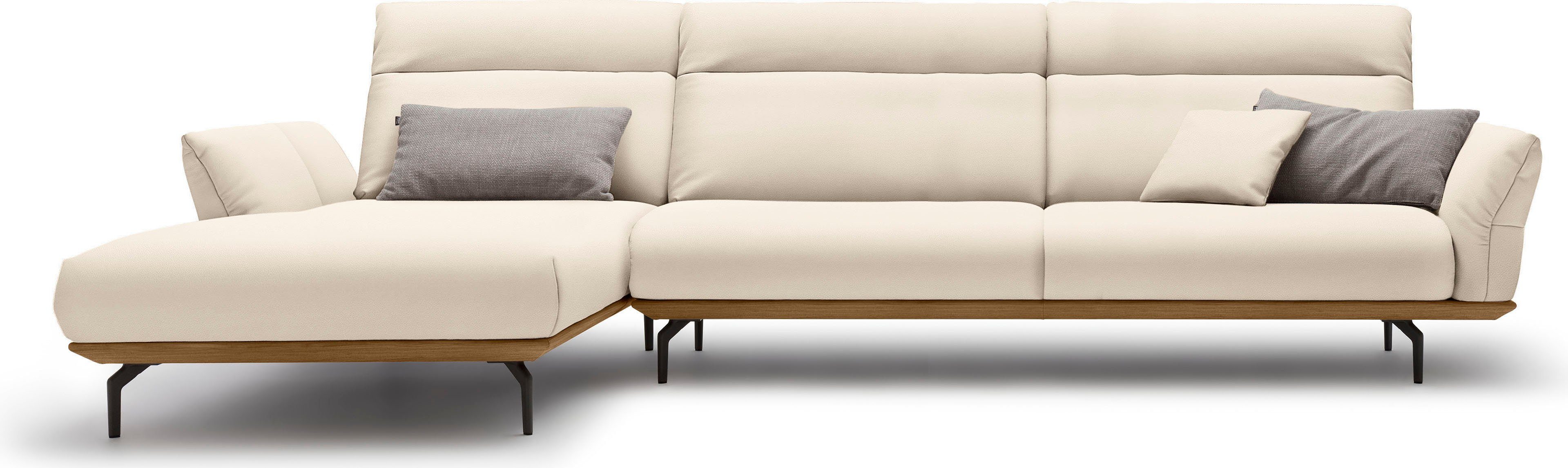 hülsta sofa Ecksofa hs.460, Sockel in Nussbaum, Winkelfüße in Umbragrau, Breite 338 cm