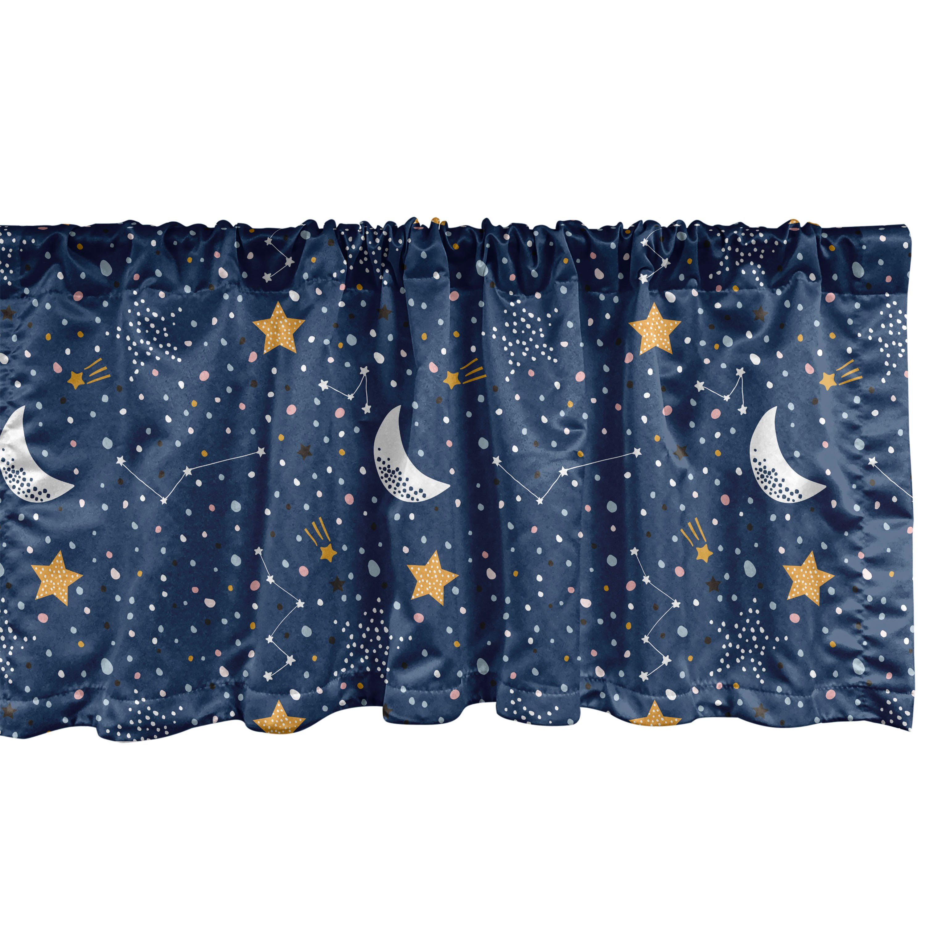 Scheibengardine Vorhang Volant für Küche Schlafzimmer Dekor mit Stangentasche, Abakuhaus, Microfaser, Nachthimmel Doodle Stil-Mond-Stern
