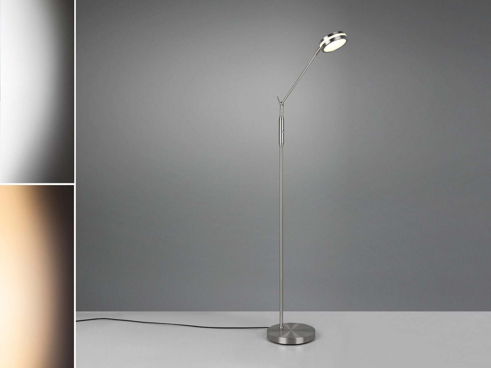 TRIO Leuchten LED Stehlampe, Dimmfunktion und Memory Funktion, LED fest integriert, Stufenlos dimmbar über integrierten Sensor, Neutralweiß, Warmweiß, Schwenkbare LED Steh Lese-Lampe aus Metall, minimalistisch, Höhe 133cm