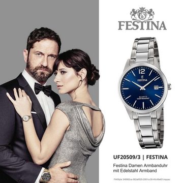 Festina Quarzuhr Festina Damen Uhr F20509/3 Edelstahlband, (Analoguhr), Damen Armbanduhr rund, Edelstahlarmband silber, Elegant