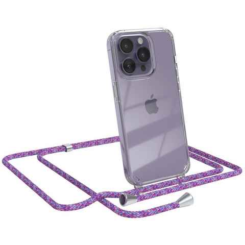 EAZY CASE Handykette Hülle mit Kette für Apple iPhone 14 Pro 6,1 Zoll, Umhängetasche für Handy Silikonhülle Handyhülle durchsichtig Violett