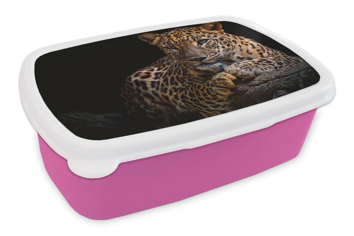MuchoWow Lunchbox Wildtiere - Panther - Porträt - Schwarz - Tiere, Kunststoff, (2-tlg), Brotbox für Erwachsene, Brotdose Kinder, Snackbox, Mädchen, Kunststoff rosa