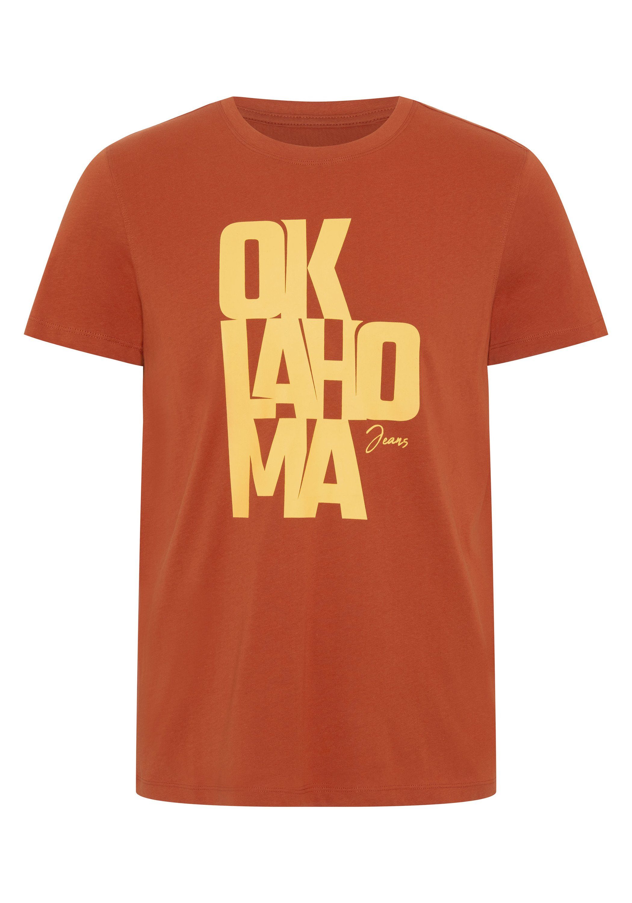 Oklahoma Jeans Print-Shirt mit Label-Schriftzug aus Jersey 18-1355 Rooibos Tea