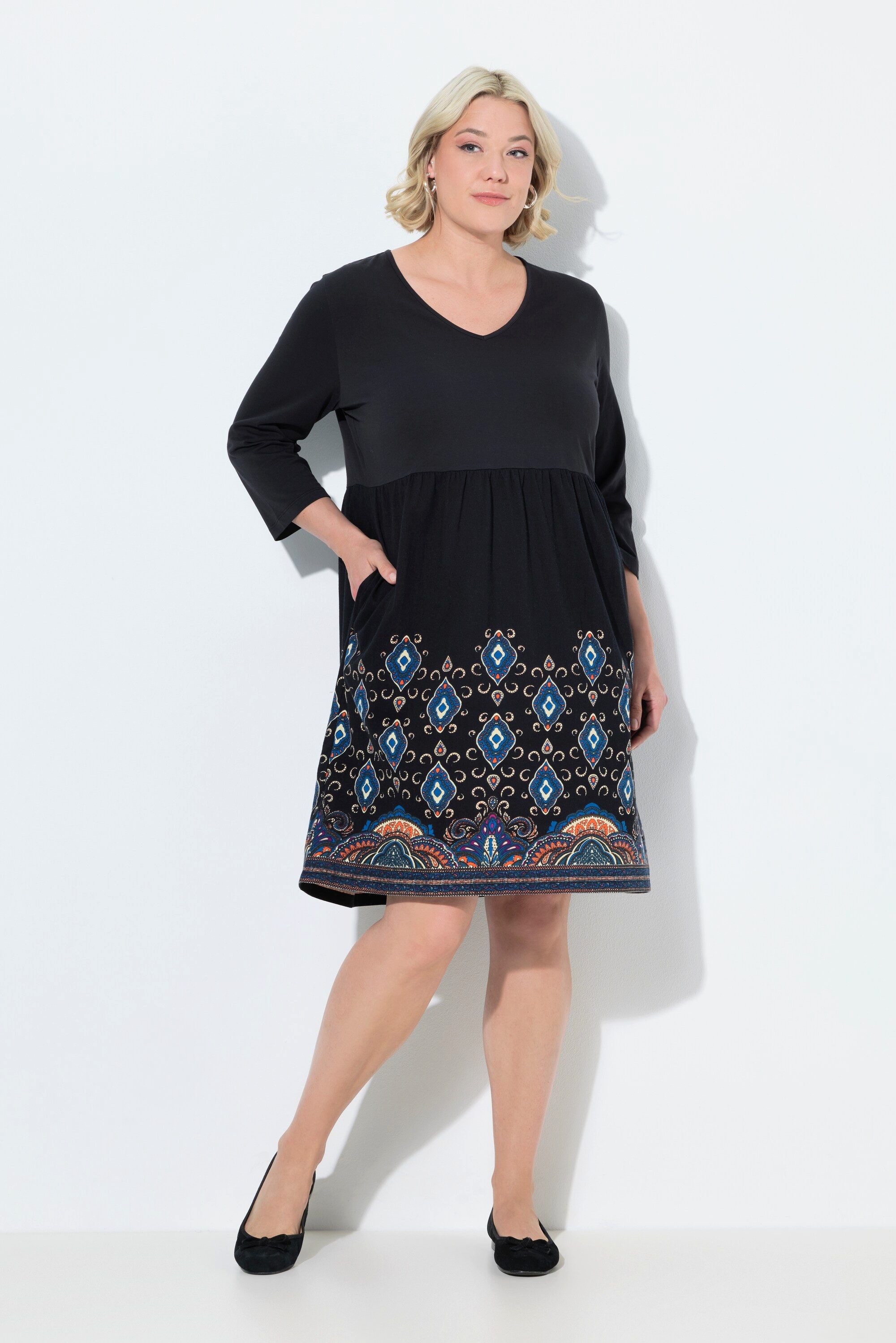 Ulla Popken Jerseykleid Jerseykleid A-Linie V-Ausschnitt günstig online kaufen