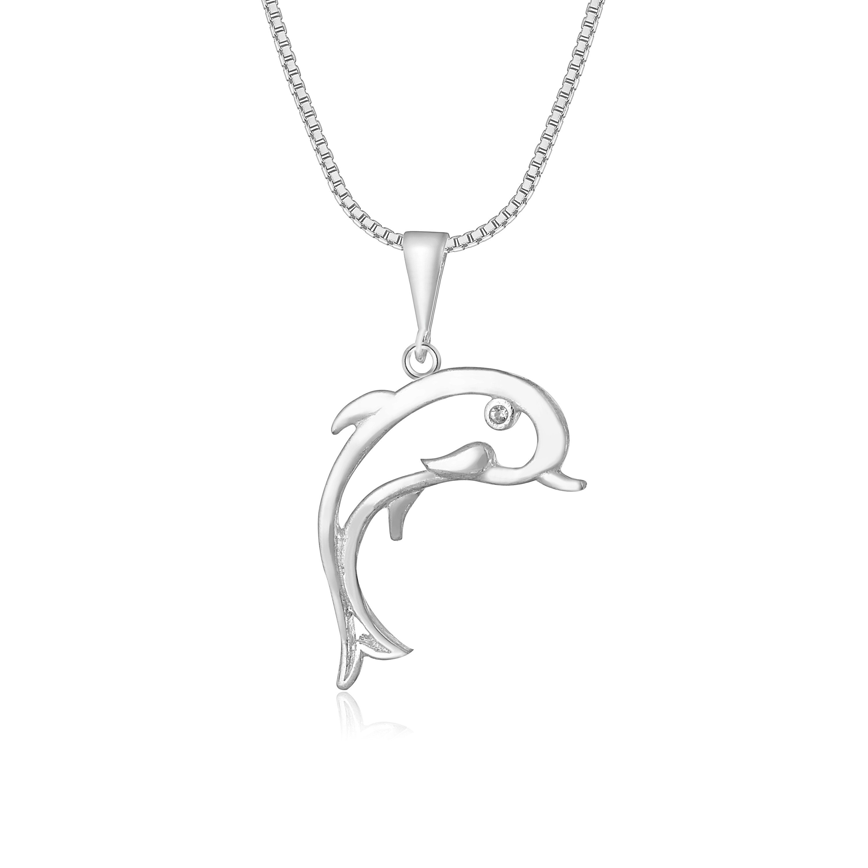 NAHLE Kette mit Anhänger Silberkette Delfin Kette 925 Silber (2-tlg., inkl. Schmuckbox), 925 Silber Anhänger mit Zirkonia - rhodiniert
