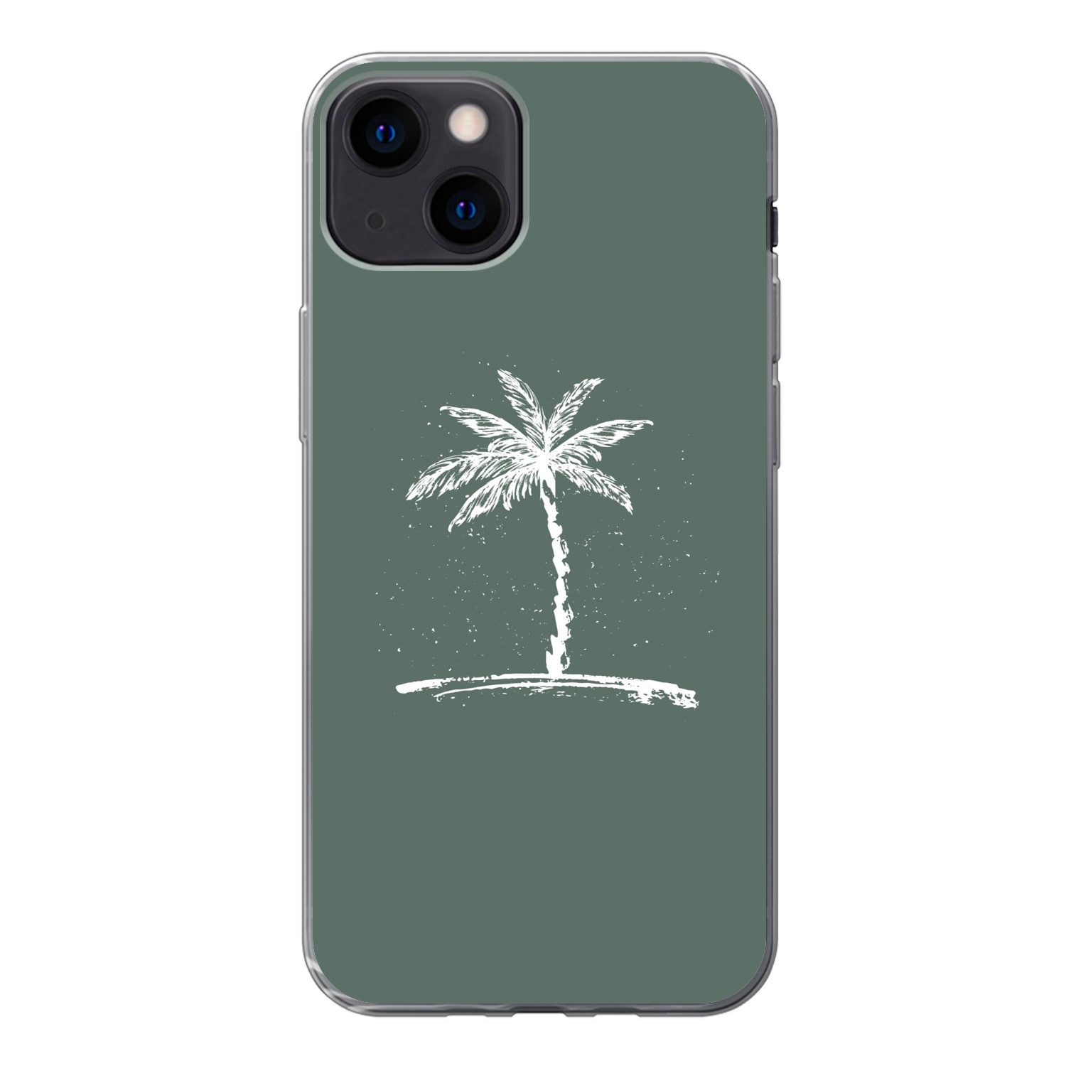 MuchoWow Handyhülle für Apple iPhone 13 Palme - Weiß - Grün - Tropisch, Smartphone-Bumper, Print, Handy Schutzhülle Dünn