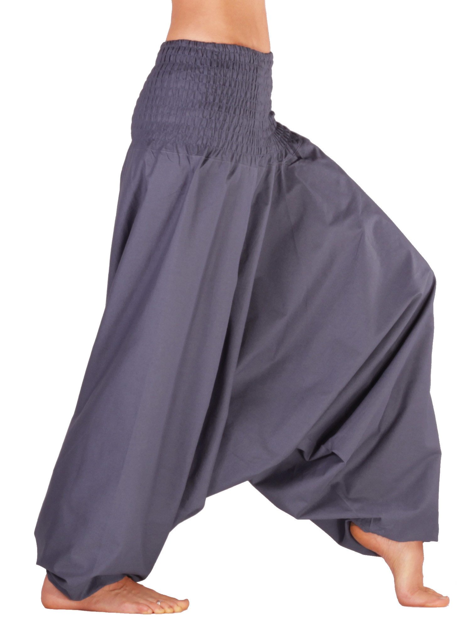 Leucht-Welten Haremshose Aladinhose, Haremshose mit tiefem Schritt, Muckhose Grau Pumphose aus Baumwolle