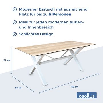 osoltus Gartentisch osoltus Alu Gartentisch X-LEG 160 x 90cm HPL weiß in Holzoptik