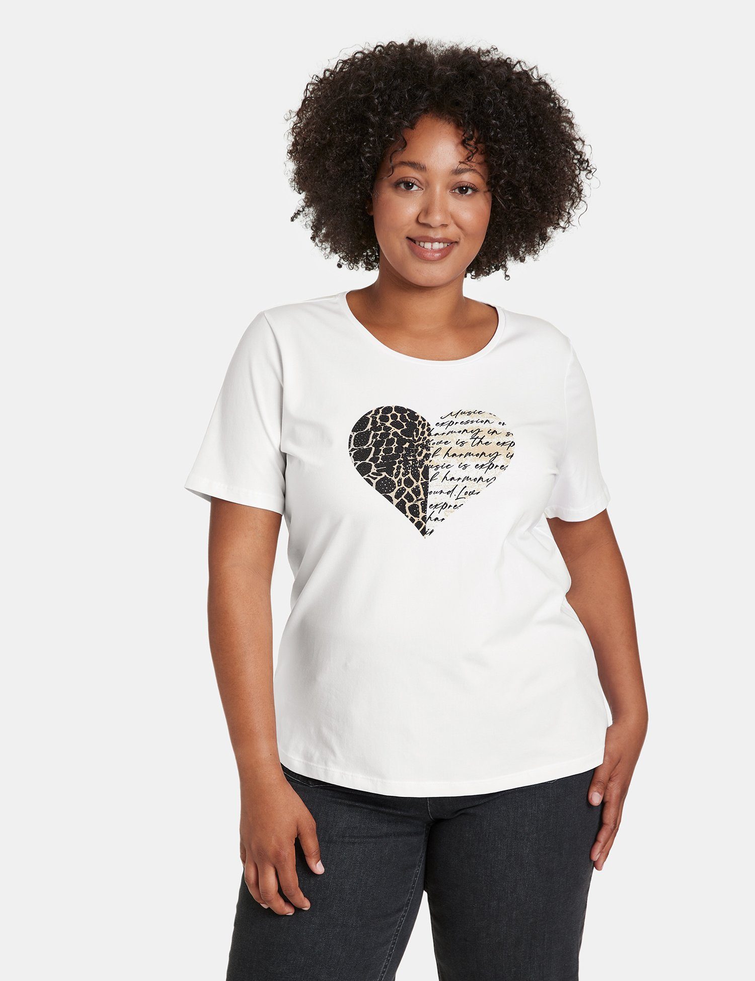 Samoon Kurzarmshirt T-Shirt mit Herz-Print