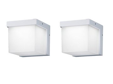 meineWunschleuchte LED Außen-Wandleuchte, LED fest integriert, Warmweiß, 2er-Set kleine Fassadenbeleuchtung Weiß, Terrassenleuchten 12 x 11cm