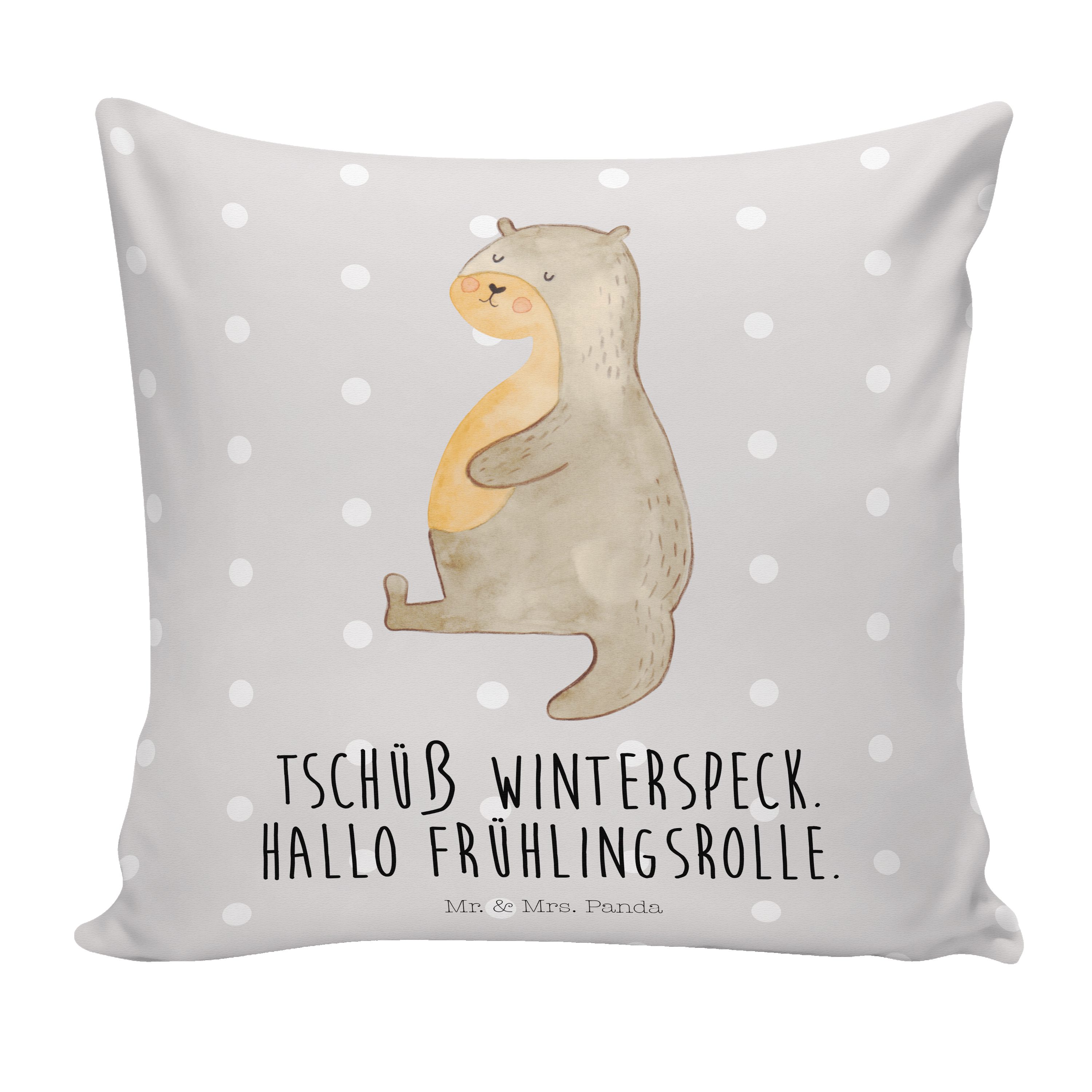 Mr. & Mrs. Panda Dekokissen Otter Bauch - Grau Pastell - Geschenk, Motivkissen, Kissenhülle, Sofa