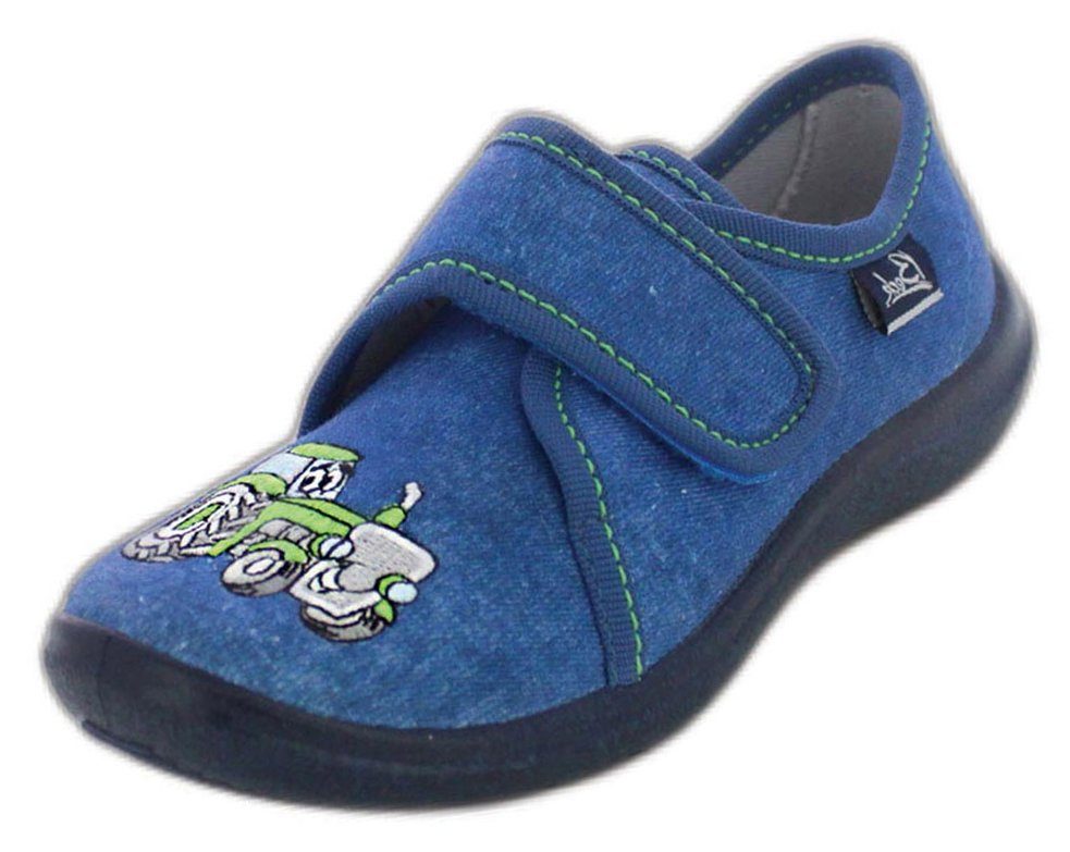 Beck Hausschuh Traktor Hausschuh (hochwertige Stickerei, atmungsaktive Materialien) schmale Passform, flexible Laufsohle, gepolsterte Innensohle