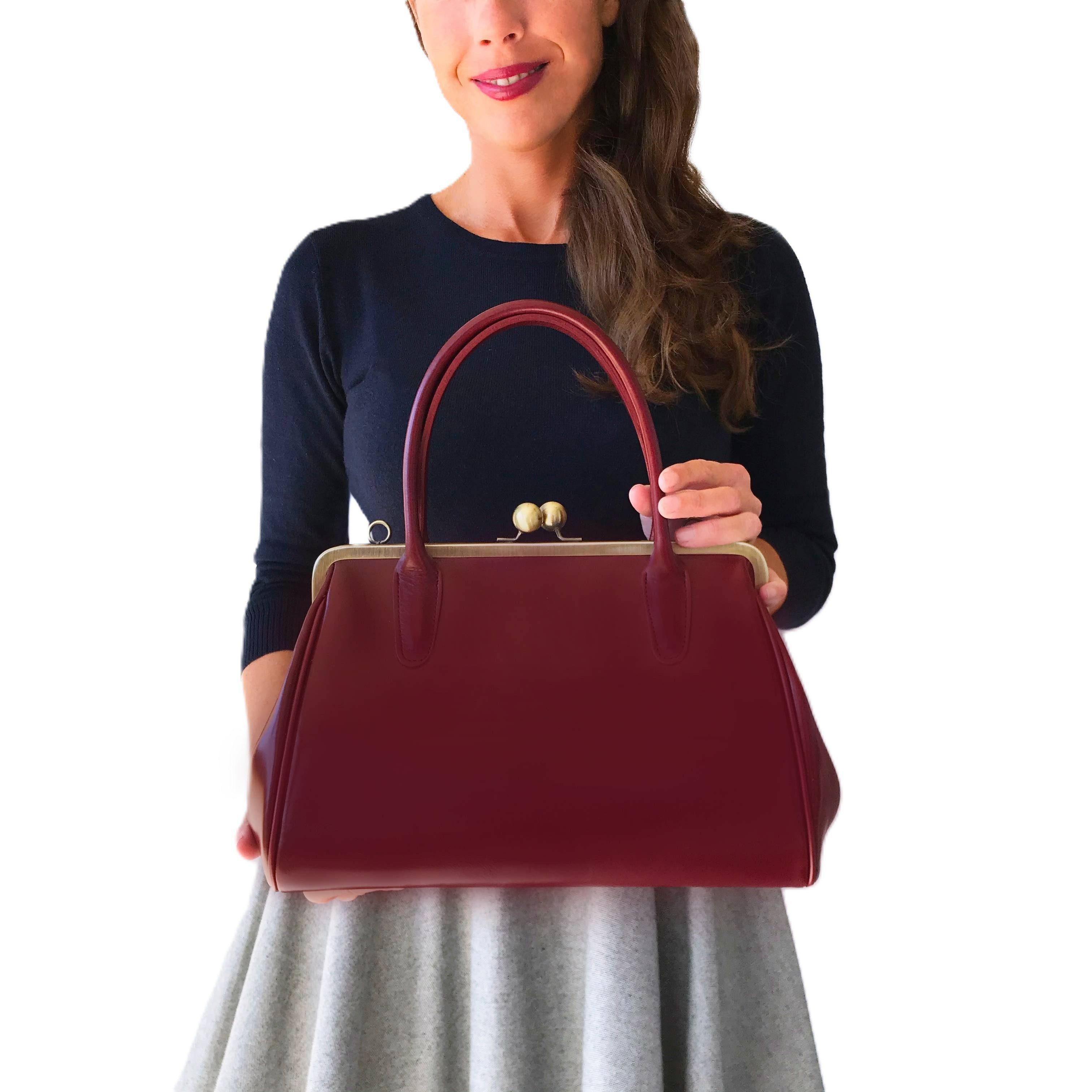 Taschenkinder Handtasche Henkeltasche Vintage Ledertasche "Sophie" Schultertasche, Echtes Leder