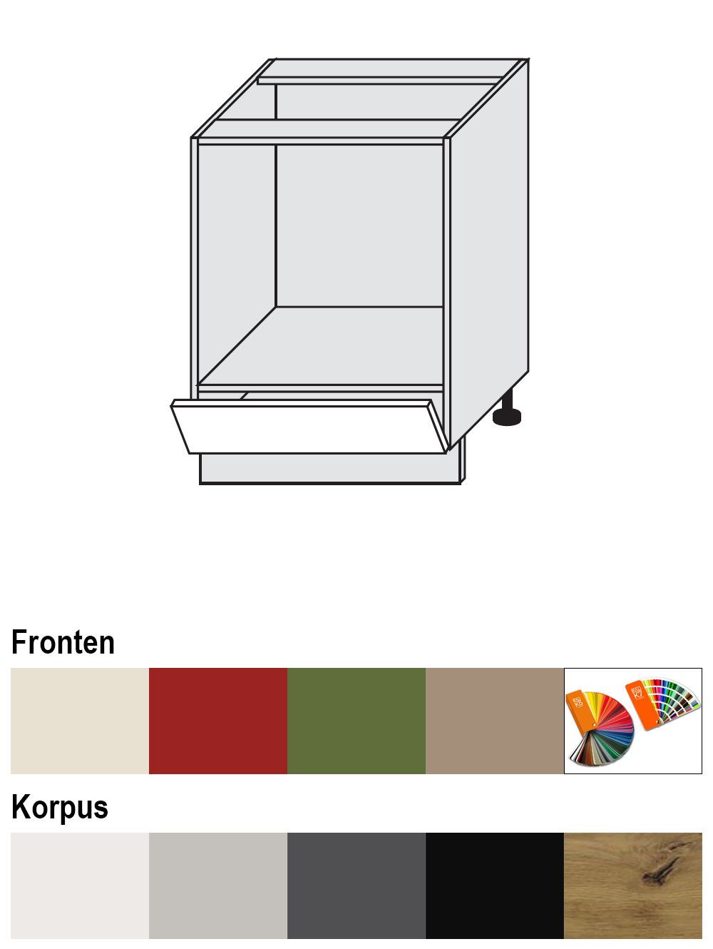 Feldmann-Wohnen Herdumbauschrank Brerra (D11K/60, 1 Gerätefach, 1 Klappe, 1-St., moderne Optik, lackierte Fronten, 60x50x82cm) Eiche Artisan / RAL 1019 graubeige Matt
