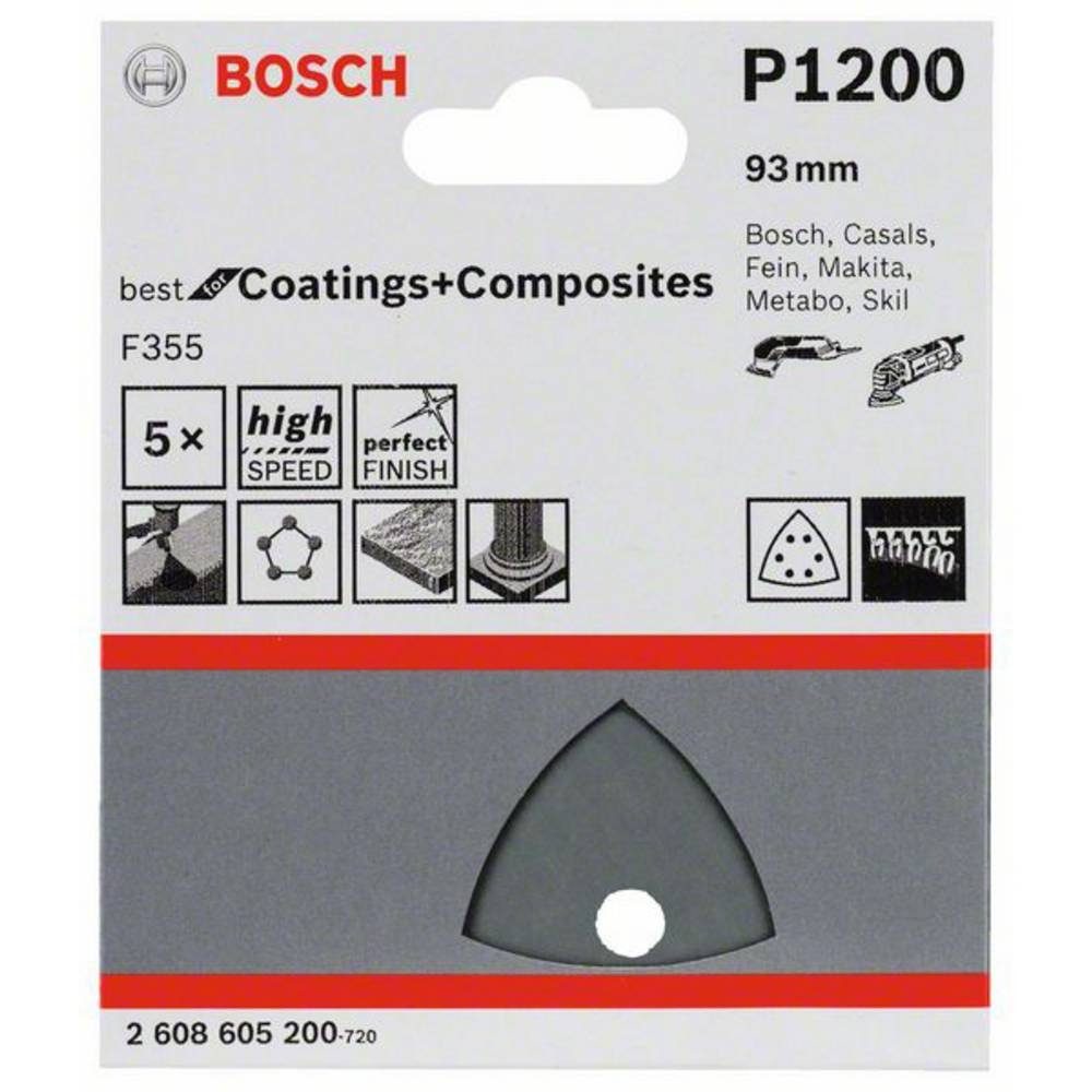 Thumbnail - BOSCH Schleifpapier Schleifblatt F355, 93 mm, 1200, 6 Löcher, Klett, mit Klett, gelocht