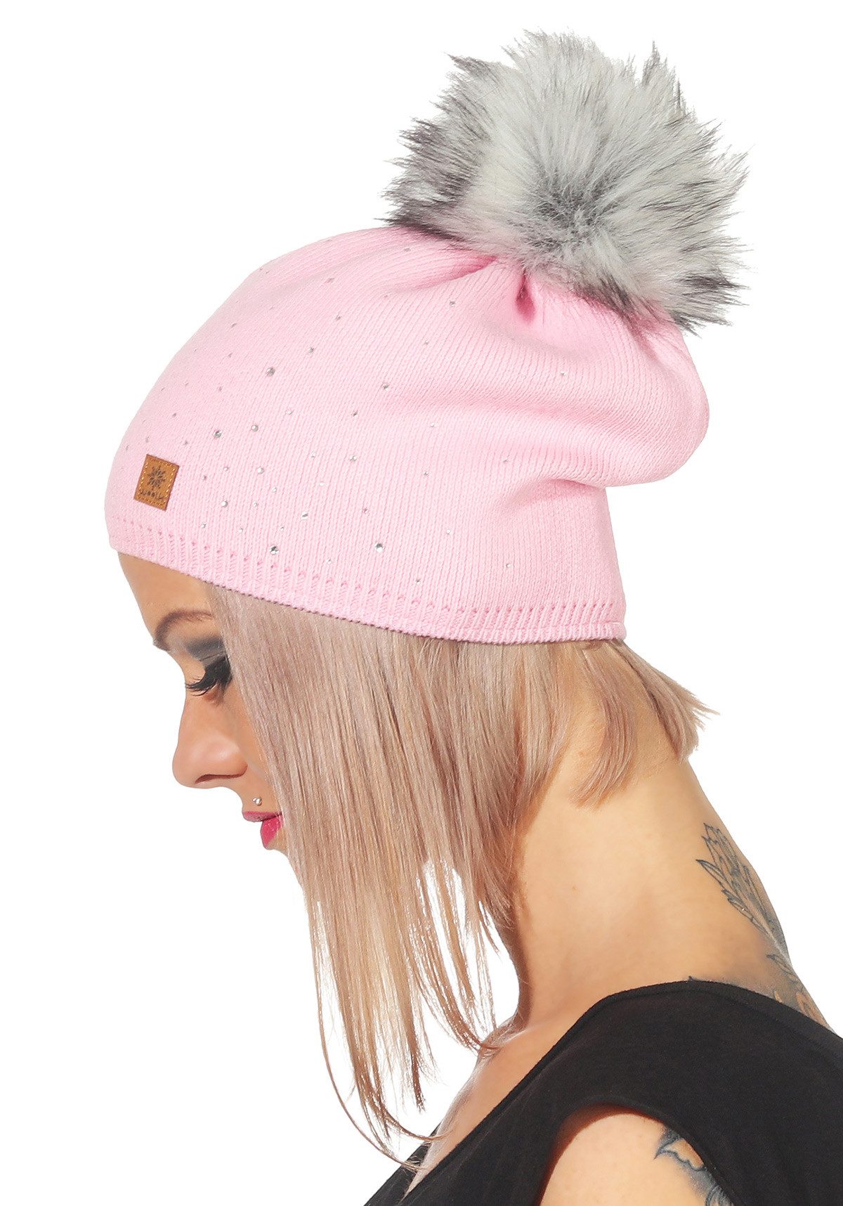 CLEO STYLE Bommelmütze Damen Bommelmütze 556 Rosa