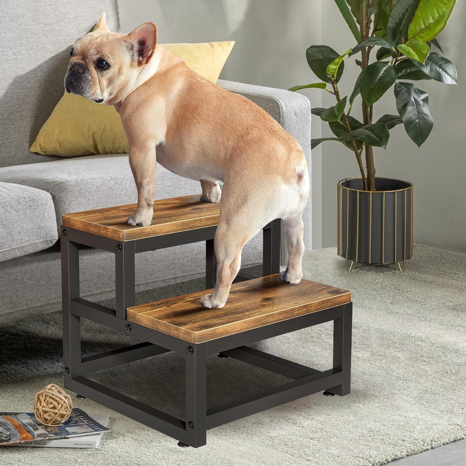 JOYOLEDER Tritthocker Zweistufiger Tritthocker aus Holz, Tragfähigkeit bis zu 220KG – Bild 5 von 5