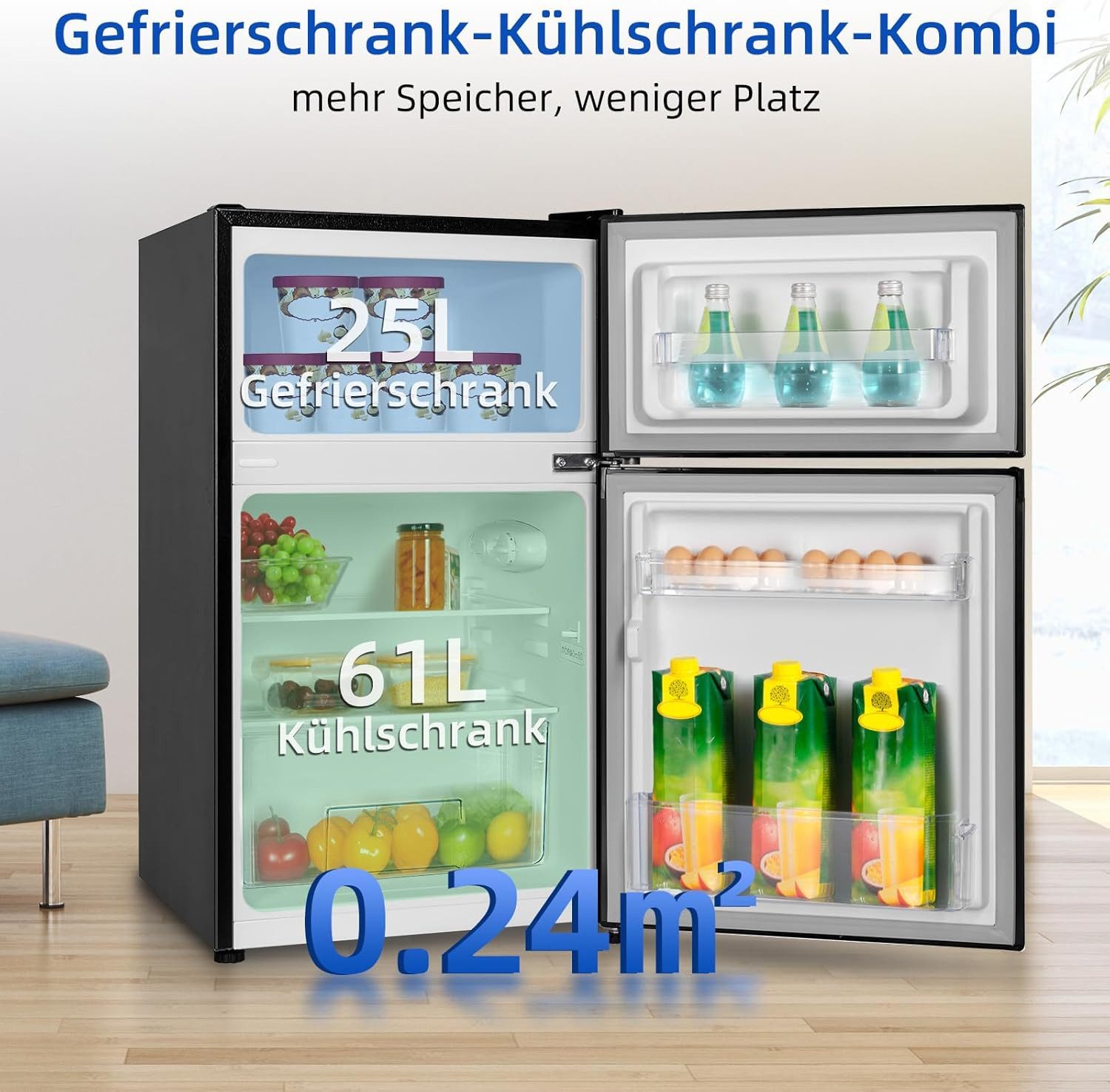 CHiQ Kühl-/Gefrierkombination Table Top Kühlschrank, 85 cm hoch, 47 cm breit, Mini-Kühlschrank, 4 Starkes Gefrieren, 12 J Garantie auf Kompressor