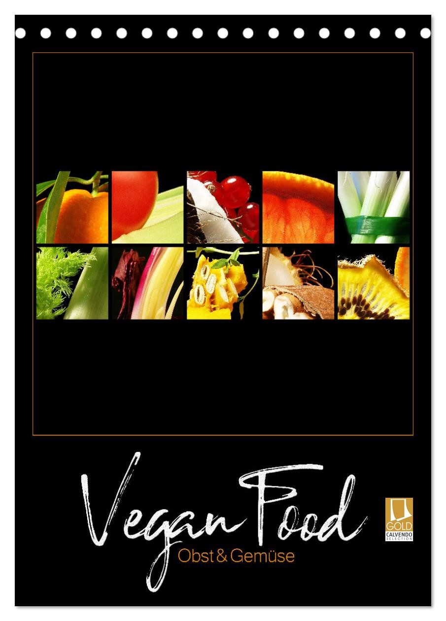 CALVENDO Wandkalender Vegan Food Kalender – Obst und Gemüse auf Schwarz (Tischkalender 2026
