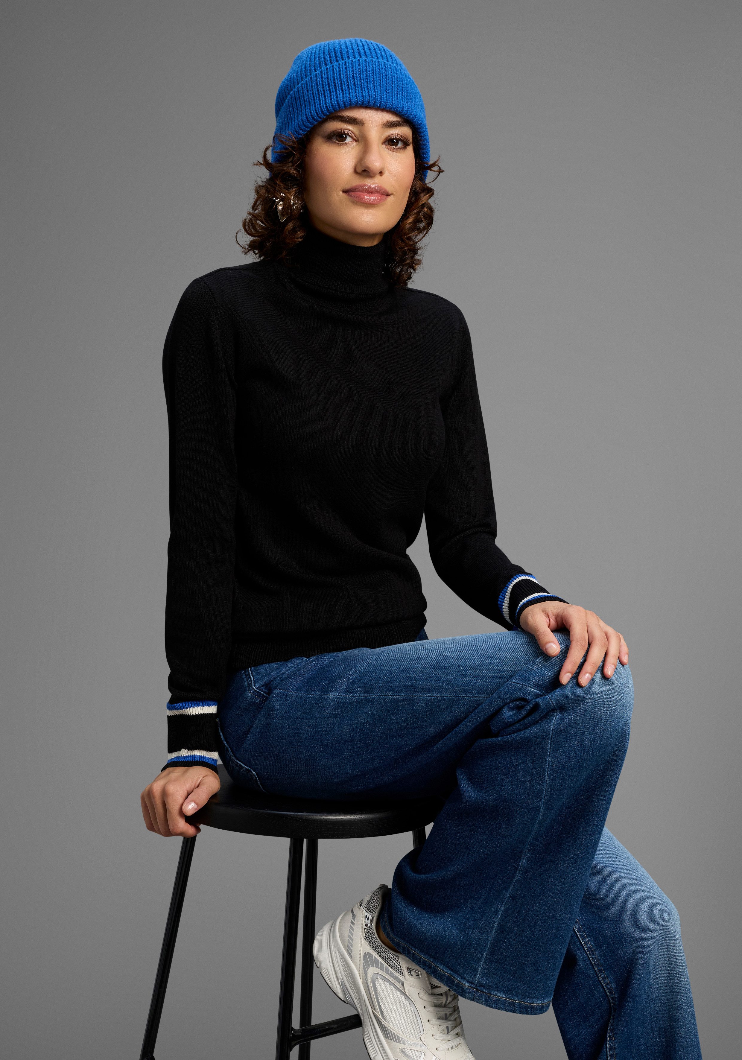 AJC Rollkragenpullover mit trendy Kontraststreifen günstig online kaufen