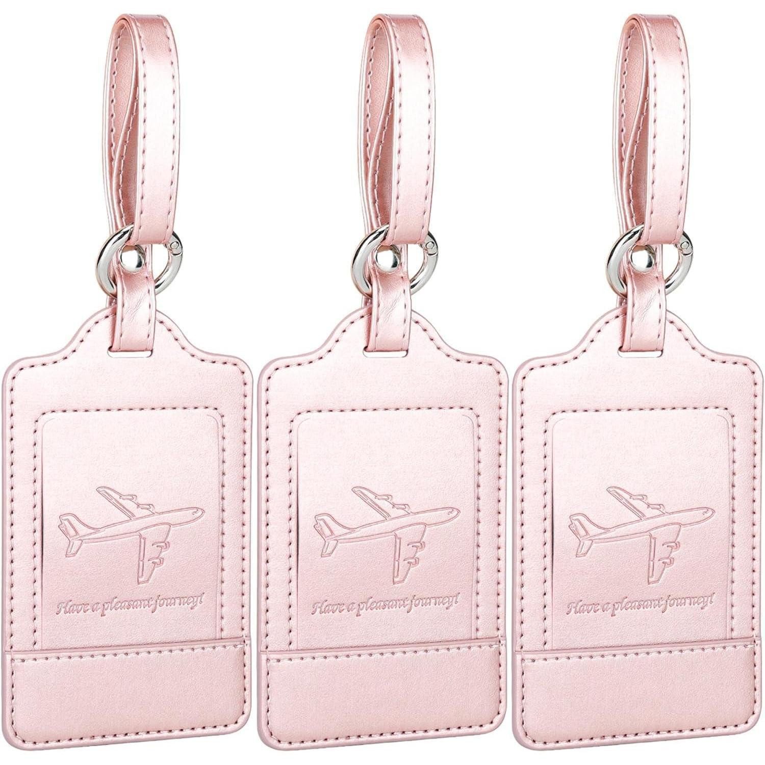 LuxusKollektion Gepäckanhänger 3er Kofferanhänger Set PU Leder Roségold Datenschutz Magnetverschluss