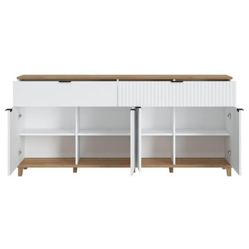 Lomadox Esszimmer-Set PLYMOUTH-129, (Spar-Set, 5-St), mit ausziehbarem Esstisch 120-160 cm in weiß mit Eiche Nb.