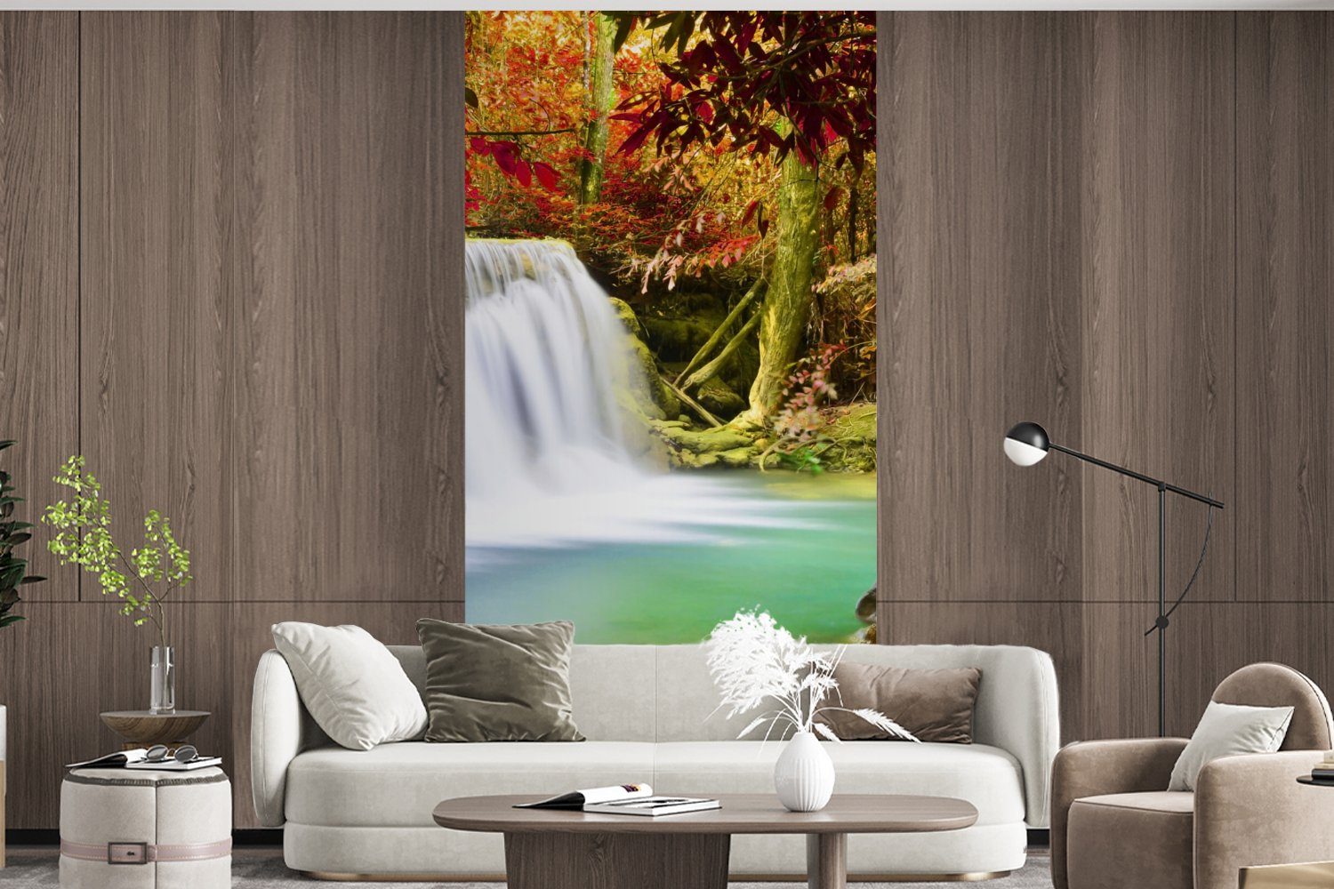 MuchoWow Fototapete St), (2 Matt, Vliestapete Fototapete Natur, - - Herbst Wasserfall bedruckt, Schlafzimmer für Wohnzimmer Küche