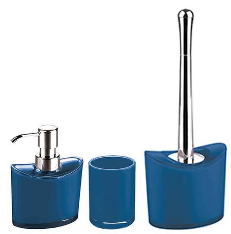 MSV Badaccessoires-Sets MANIHI, Zubehör-Set aus hochwertigem Acryl, 3 tlg., bestehend aus: WC-Bürste, Seifenspender, Zahnputzbecher, stylisher Look, in vielen knallig-bunten Farben erhältlich, glänzend, blau