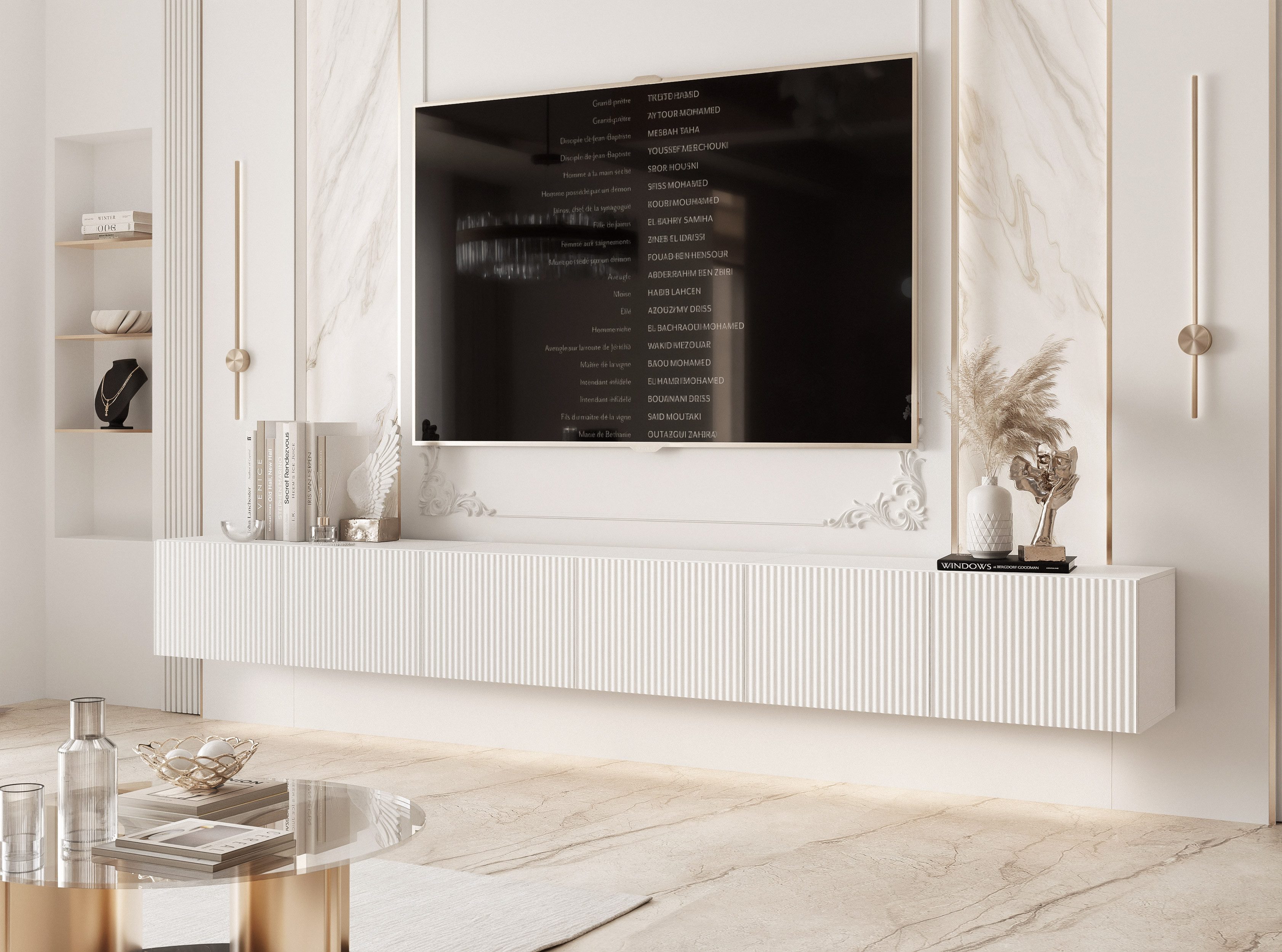 yourhouse24 Lowboard TV ANGEL 300 mit LED-Beleuchtung – Geriffelte Fronten – Bild 3 von 5