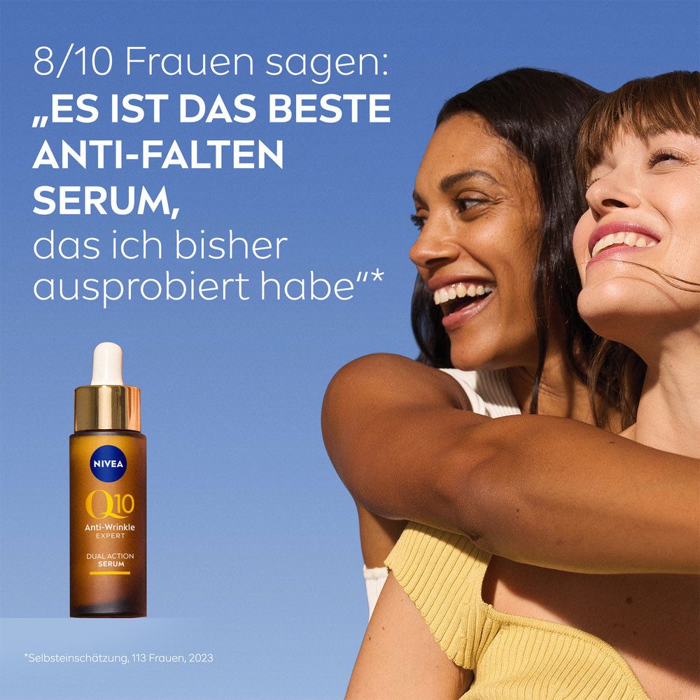 Nivea Gesichtsserum Q10 ANTI-FALTEN EXPERTE DUAL ACTION SERUM, beugt zuckerbedingte Falten vor und mindert selbst tiefe Falten.