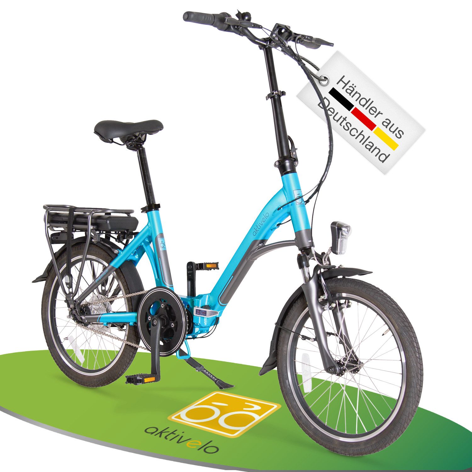 aktivelo Faltrad E-Bike Klapprad, 20 Zoll bis 25 km/h, Fahrrad für Damen und Herren, 7 Gang, Nabenschaltung, bis zu 80 Kilometer, Klapprad mit Felgenbremse & Rollenbremse