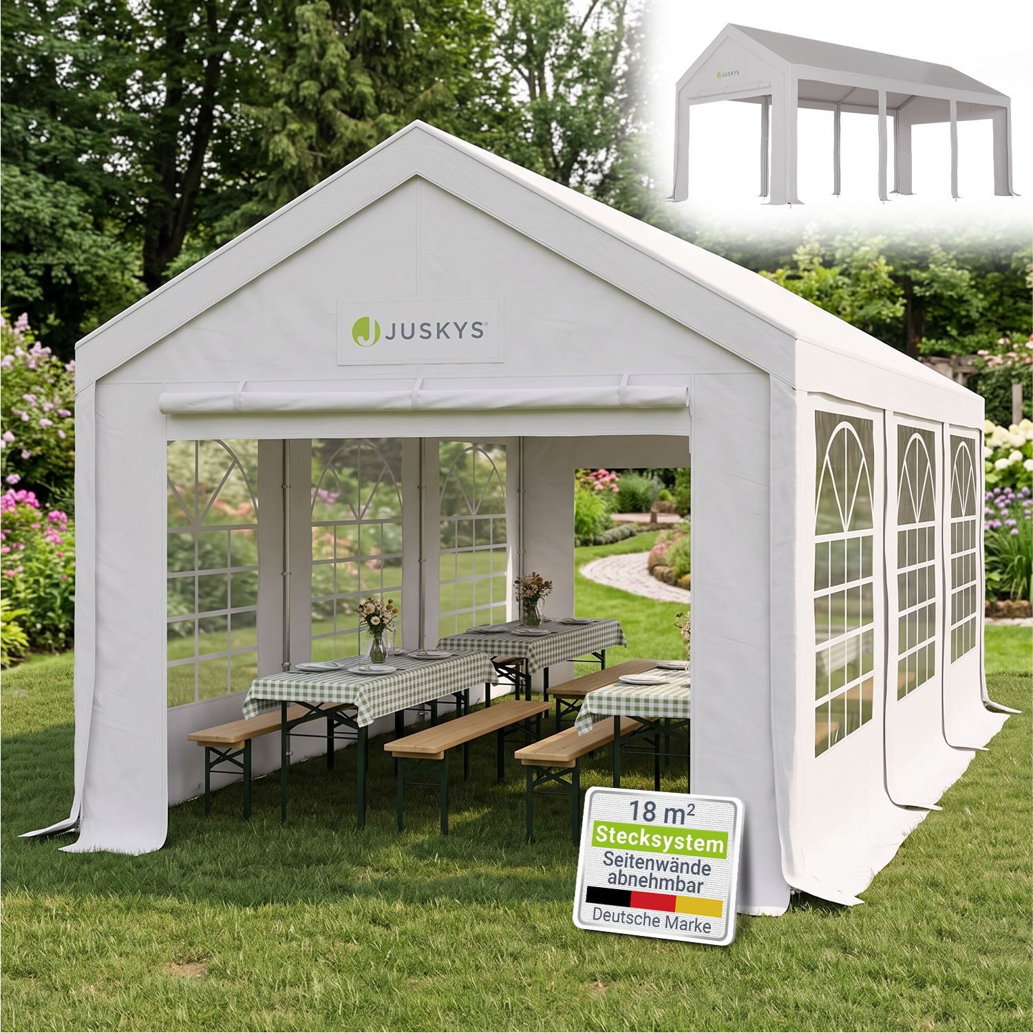 Juskys Partyzelt Gala 3x6 m, groß, stabil und standfest mit einfachem Klick-System