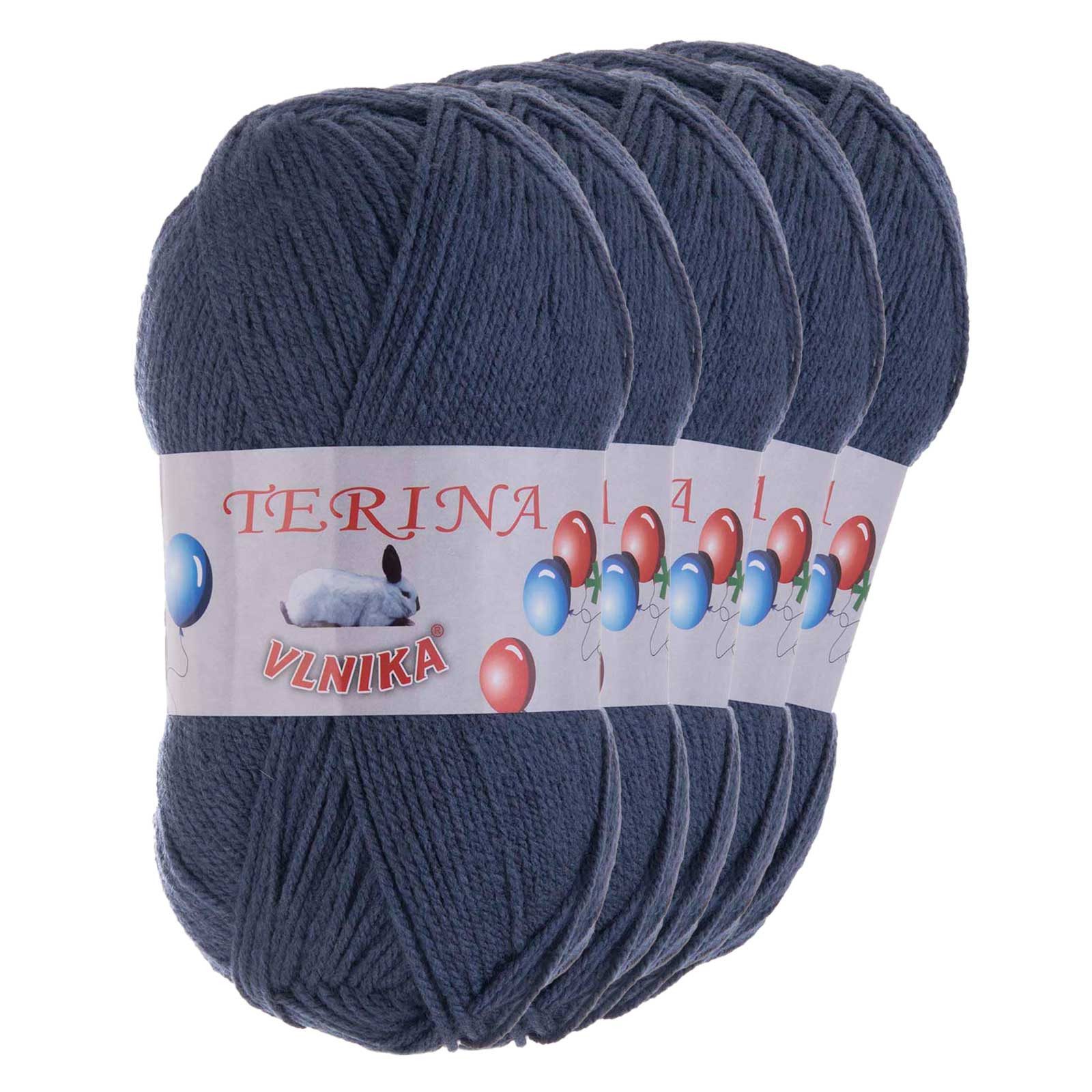 Kartopu 5 x 100g Terina Acrylgarn Klassikgarn Strickgarn Häkeln Schulgarn Häkelwolle, 300 m (Sparpaket mit 5 Knäulen, 5-St), stahlblau