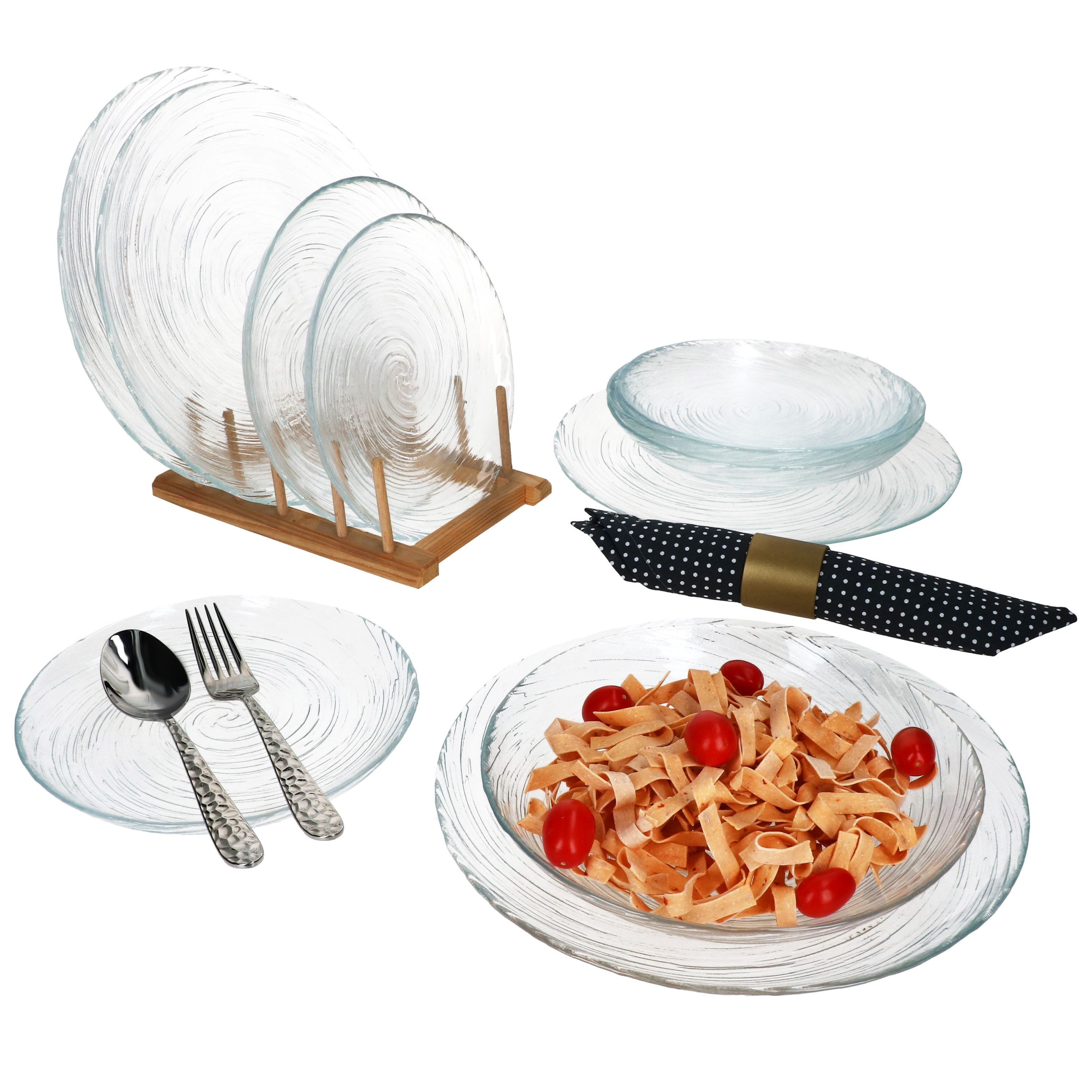 MamboCat Teller-Set MamboCat Oxy 12tlg Tellerset Glas Wirbel-Dekor flache & tiefe Teller, Glas