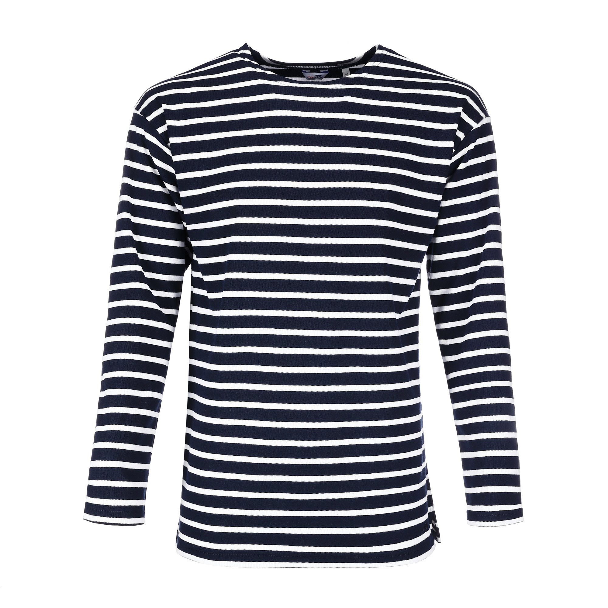 Shirt modAS / Streifenshirt Baumwolle Langarm Maritim Herren Bretonisches (05) weiß aus blau Langarmshirt