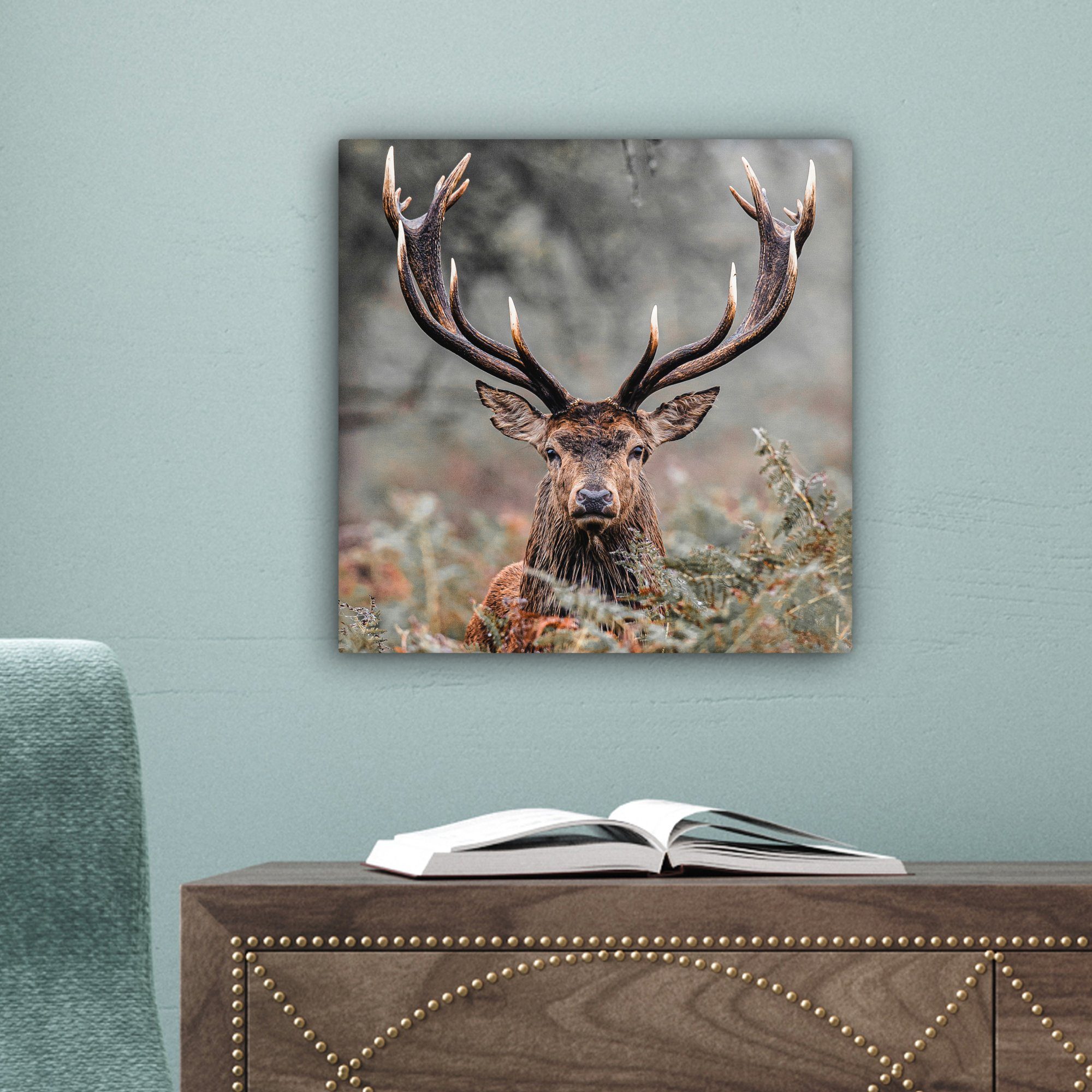 OneMillionCanvasses® Leinwandbild Hirsche - Natur - Herbst - Waldtiere, Fotodruck (1 St), Leinwand Bilder Klein, Wand Dekoration Aesthetic 30x20 cm – Bild 3 von 5