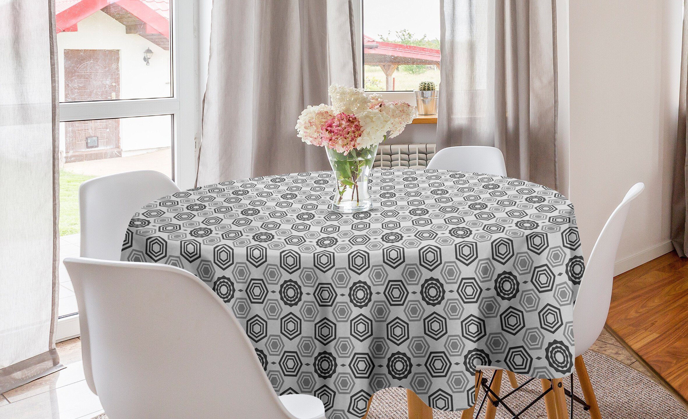Abakuhaus Tischdecke Kreis Tischdecke Abdeckung für Esszimmer Küche Dekoration, Geometrisch Abstrakt Hexagons