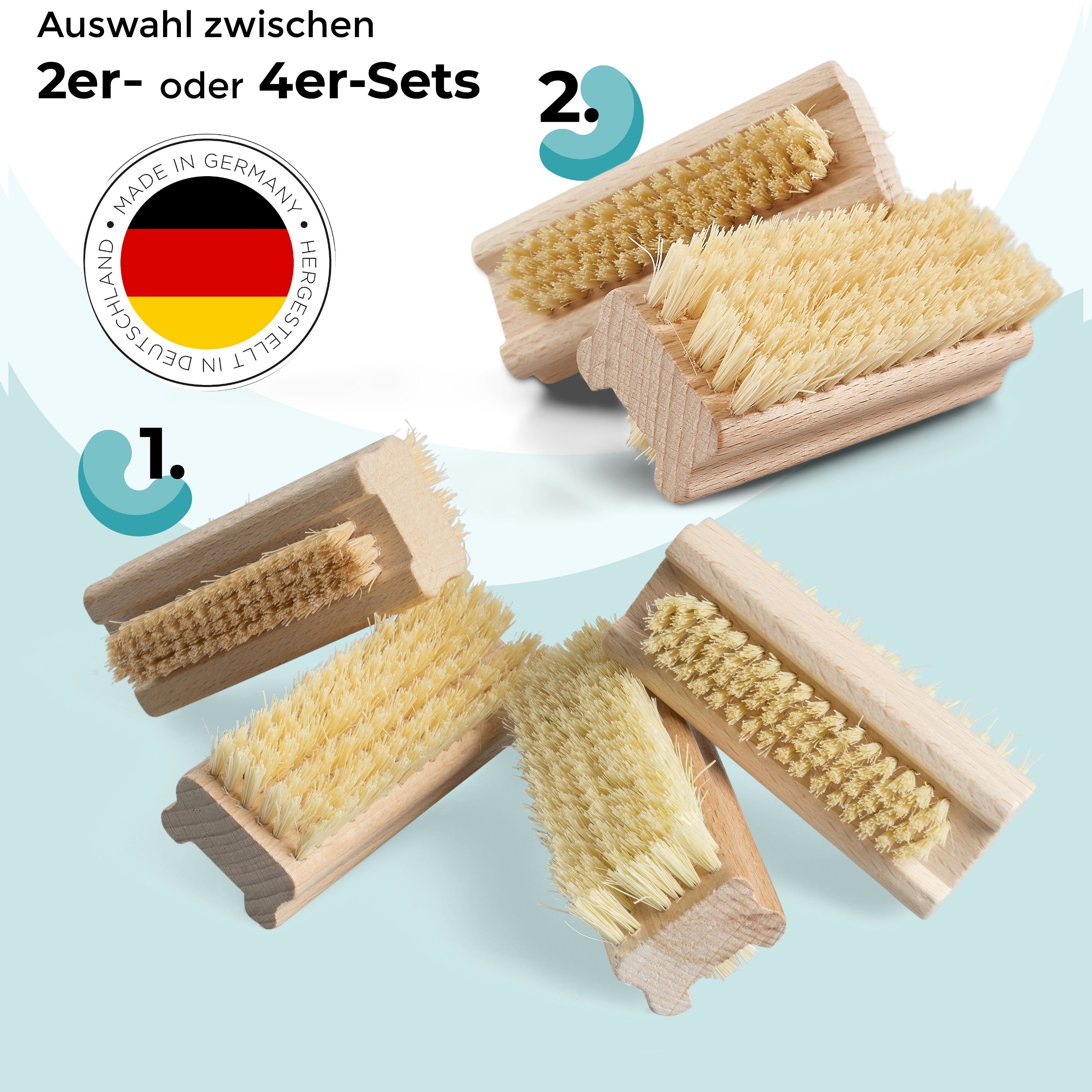 2-tlg., vegan, MOOcom! Germany Handwaschbürste, Made Nagelbürste Naturborsten, mit Holz Set, in