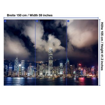 wandmotiv24 Fototapete Hong Kong Skyline, glatt, Wandtapete, Motivtapete, matt, Vliestapete