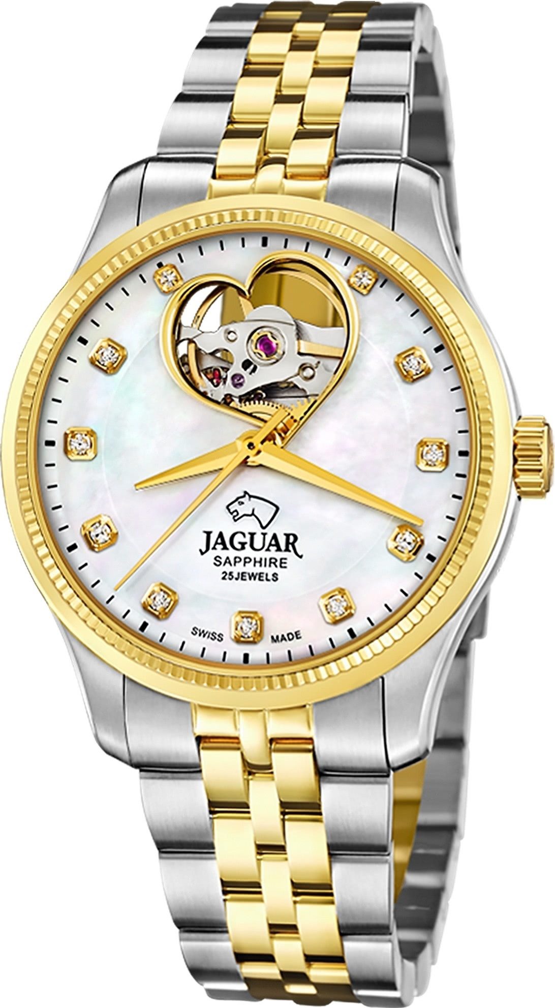 JAGUAR Quarzuhr Jaguar Damenuhr Edelstahl silber gold, (Analoguhr), Damen Armbanduhr rund, Edelstahlarmband silber, gold