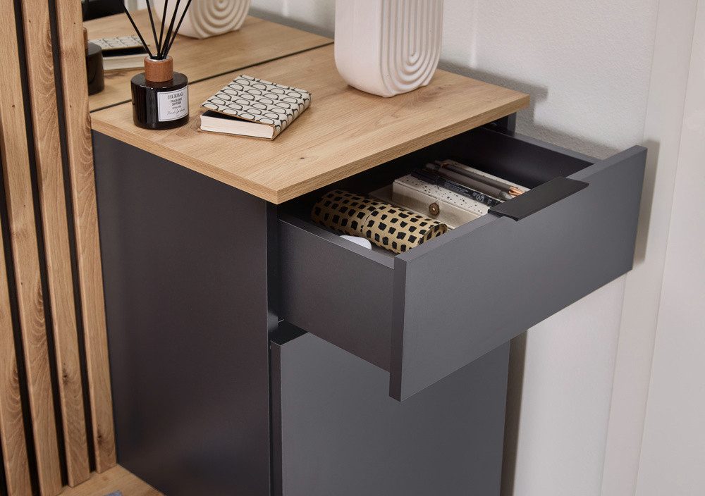moebel-dich-auf Kompaktgarderobe EASY (Paneel + Bank + Spiegel + Schuhschrank, in 2 Farbvarianten, Lamellenoptik) 88 cm breit – Bild 5 von 5