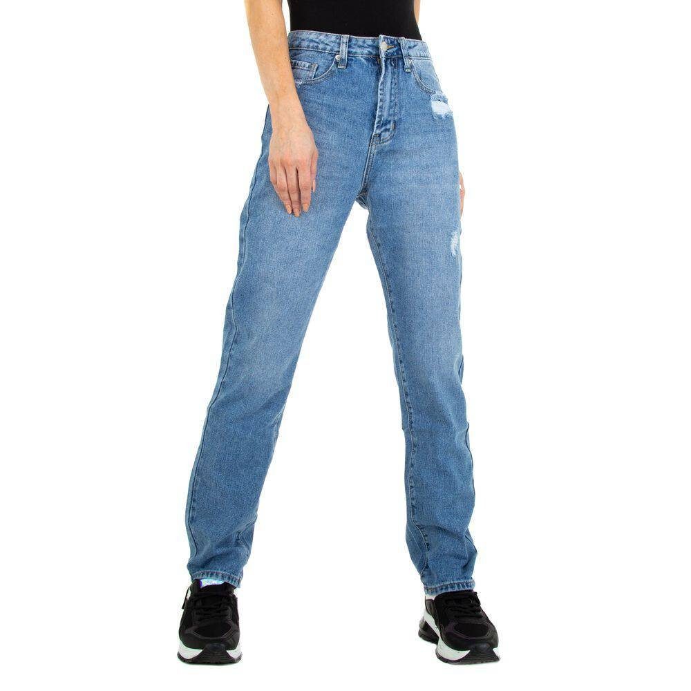 Ital-Design Straight-Jeans Damen Freizeit Used-Look Straight Leg Jeans in Blau | Straight-Fit Jeans