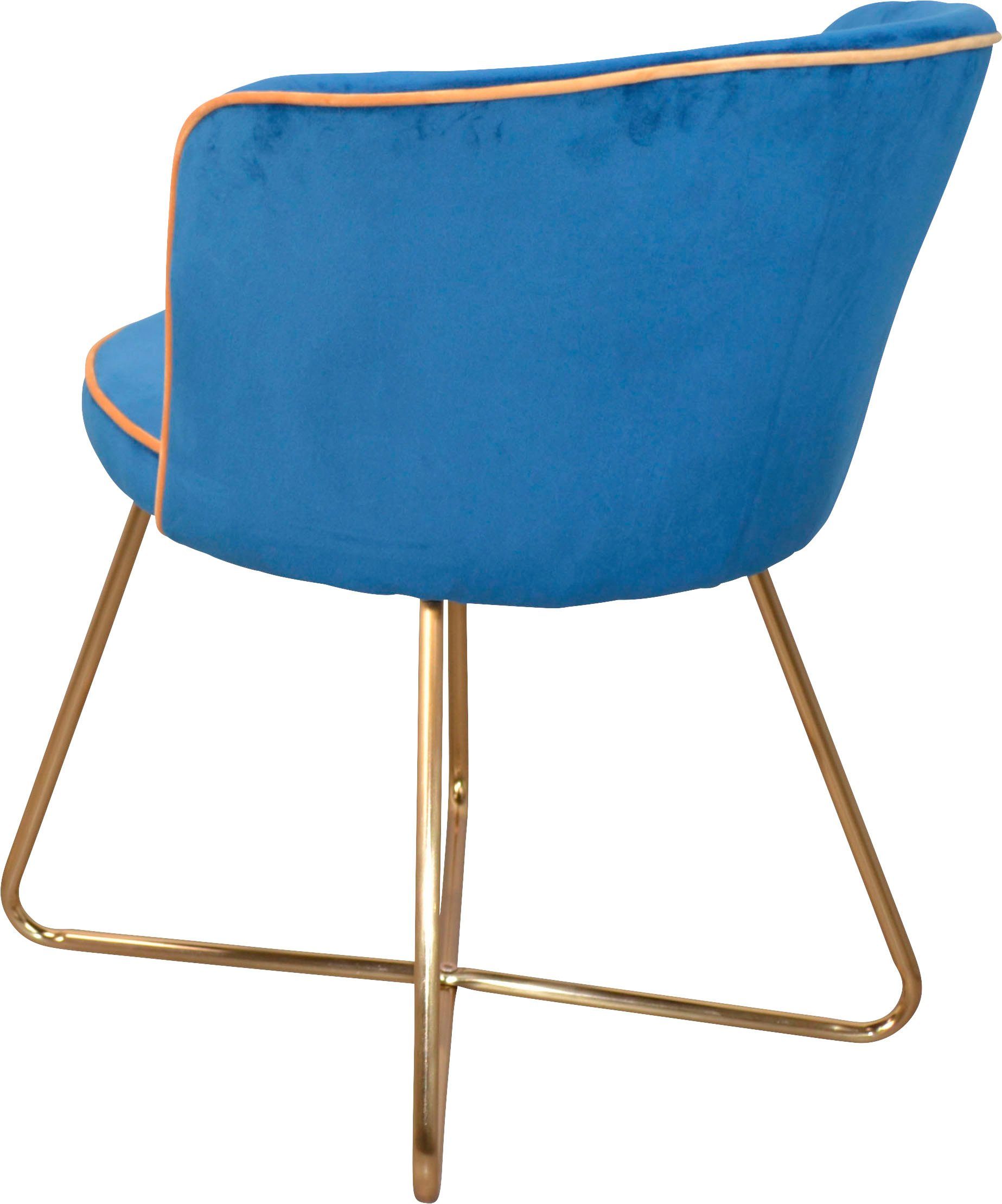 | St), Polsterstuhl aus mit Polstersessel 2 Liano blau goldfarben, INOSIGN Gestell Stahlrohr, (Set, Samtbezug blau