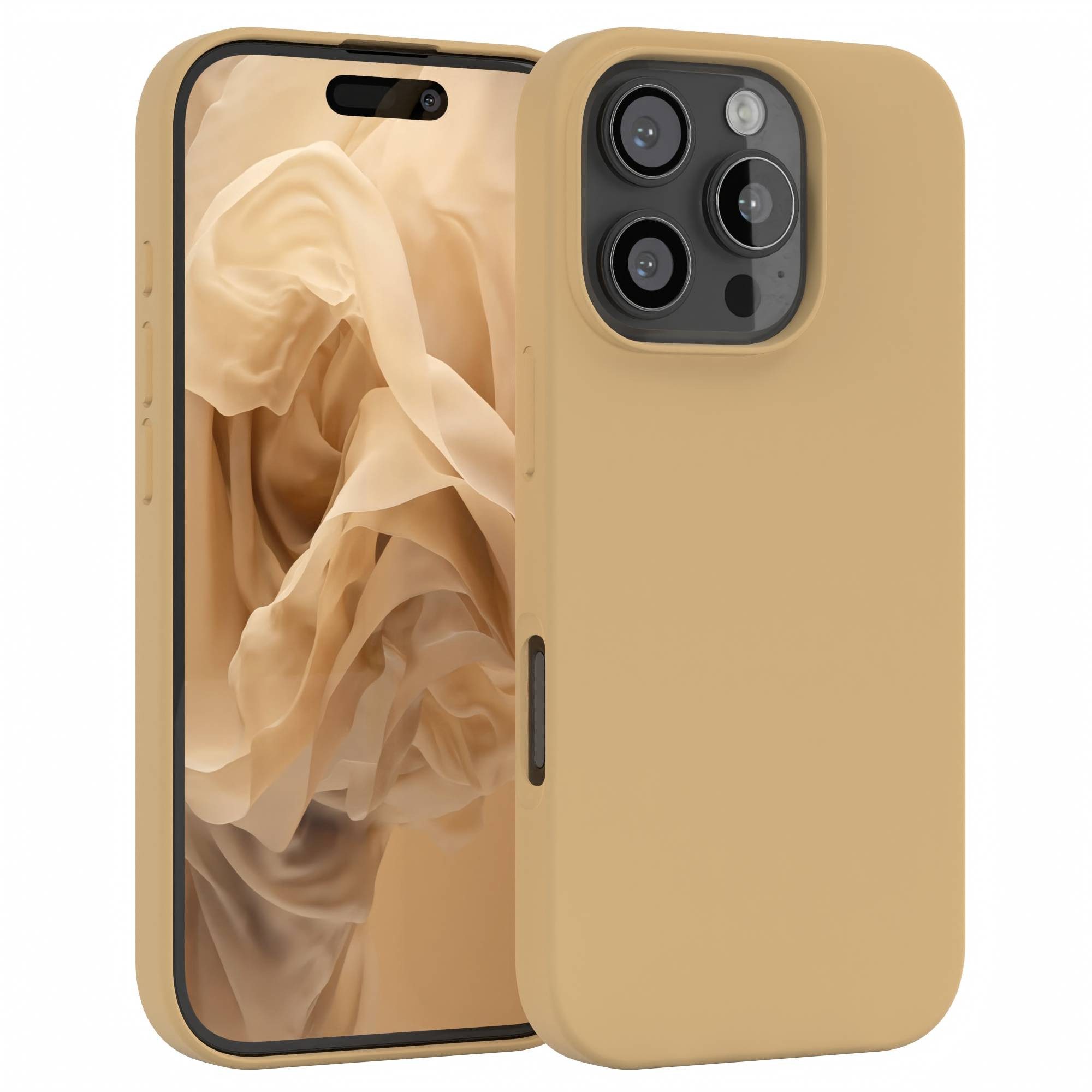 EAZY CASE Handyhülle Premium Silikon Case für Apple iPhone 16 Pro 6,3 Zoll, Slimcover Handy Softcase Silikon Schutzhülle mit Kameraschutz Beige
