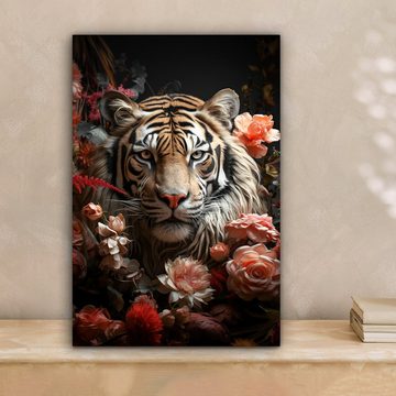 OneMillionCanvasses® Leinwandbild Tiger - Tier - Natur - Floral - Botanisch, (1 St), Leinwandbild fertig bespannt inkl. Zackenaufhänger, Gemälde, 20x30 cm