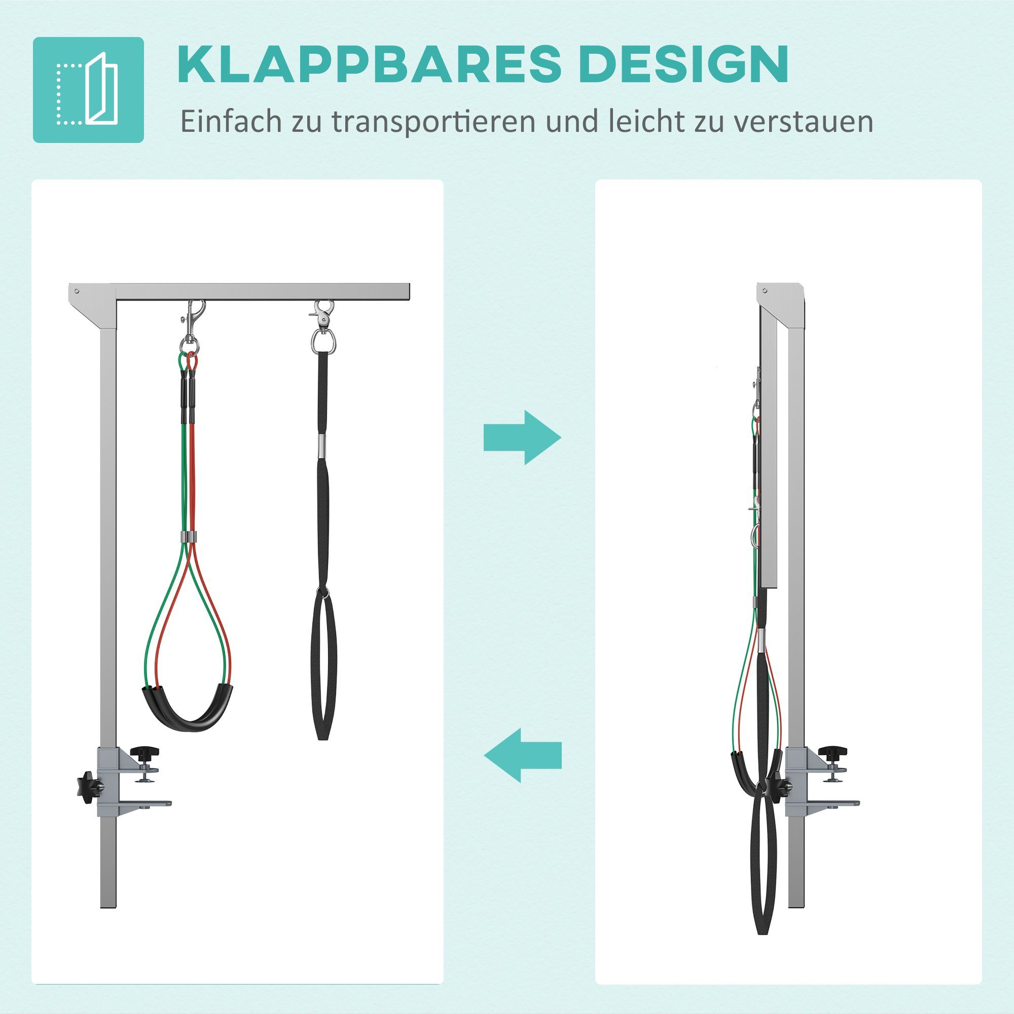 PawHut Arbeitstisch Klappbares Haustier Fellpflege Arm mit Haunch-Halter (Haustierfrisiertischarm, 1-St., Haustierpflege-Arm), Silber 36 x 8 x 74 cm – Bild 4 von 5