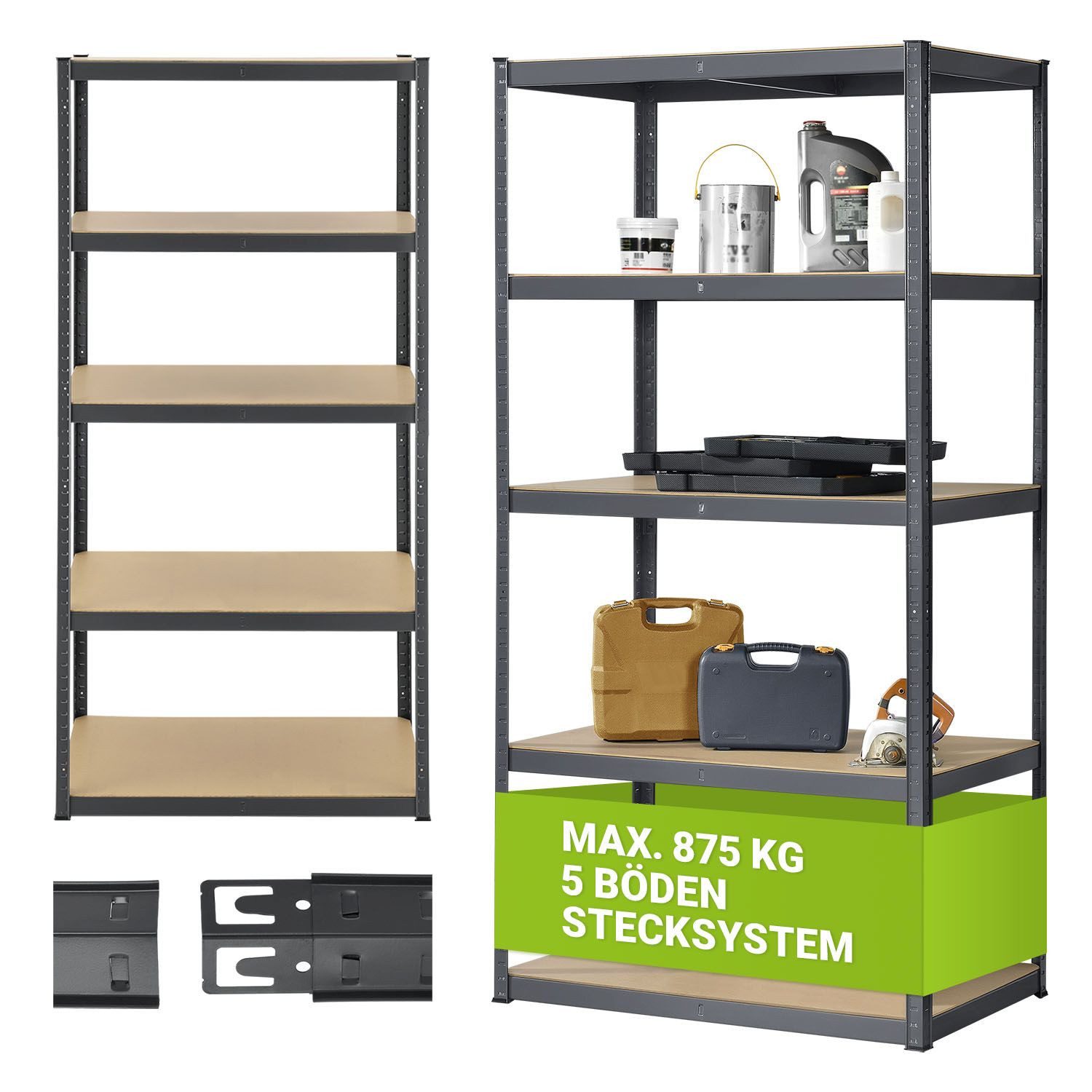 Juskys Schwerlastregal Basic, Regalsystem mit 5 Einlegeböden, je 175 kg Tra günstig online kaufen